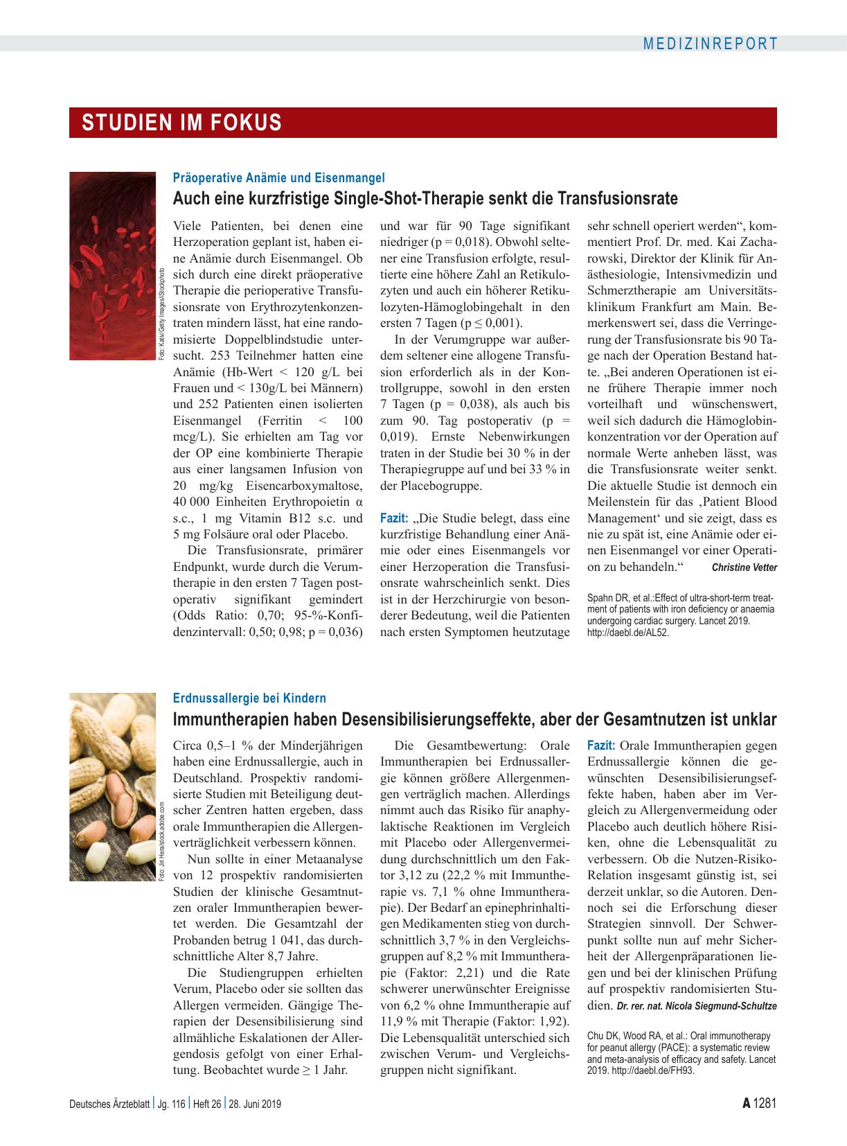 Vorschauseite 1: Präoperative Anämie und Eisenmangel: Auch eine kurzfristige Single-Shot-Therapie senkt die Transfusionsrate