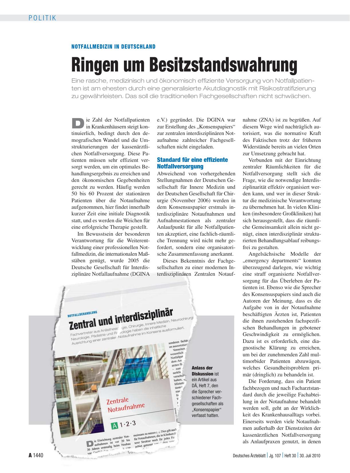 Vorschauseite 1: Notfallmedizin in Deutschland: Ringen um Besitzstandswahrung