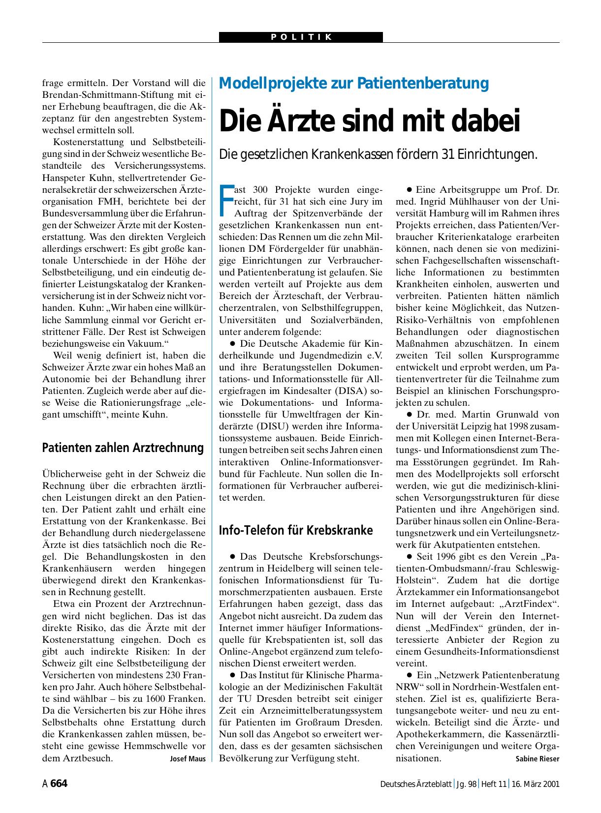 Vorschauseite 1: Modellprojekte zur Patientenberatung: Die Ärzte sind mit dabei