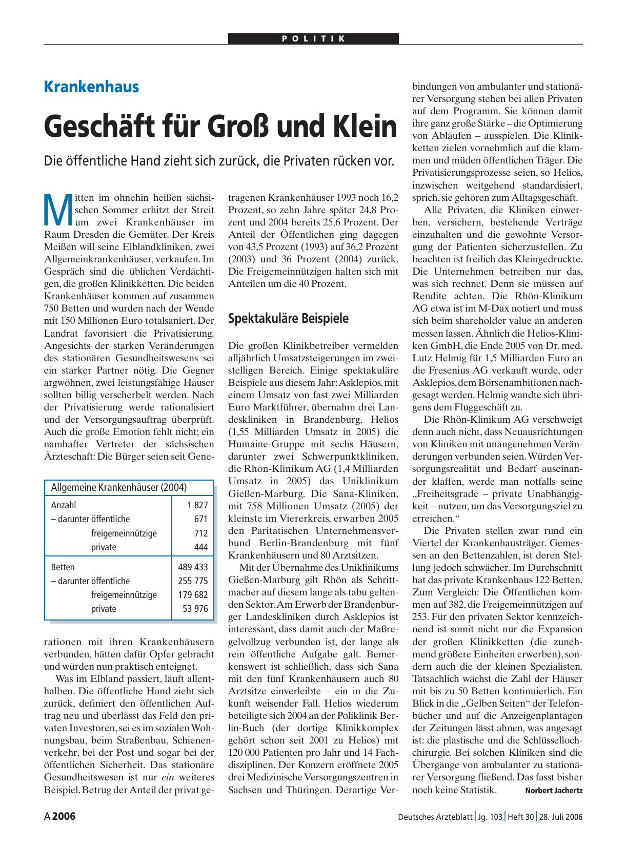 Vorschauseite 1: Krankenhaus: Geschäft für Groß und Klein