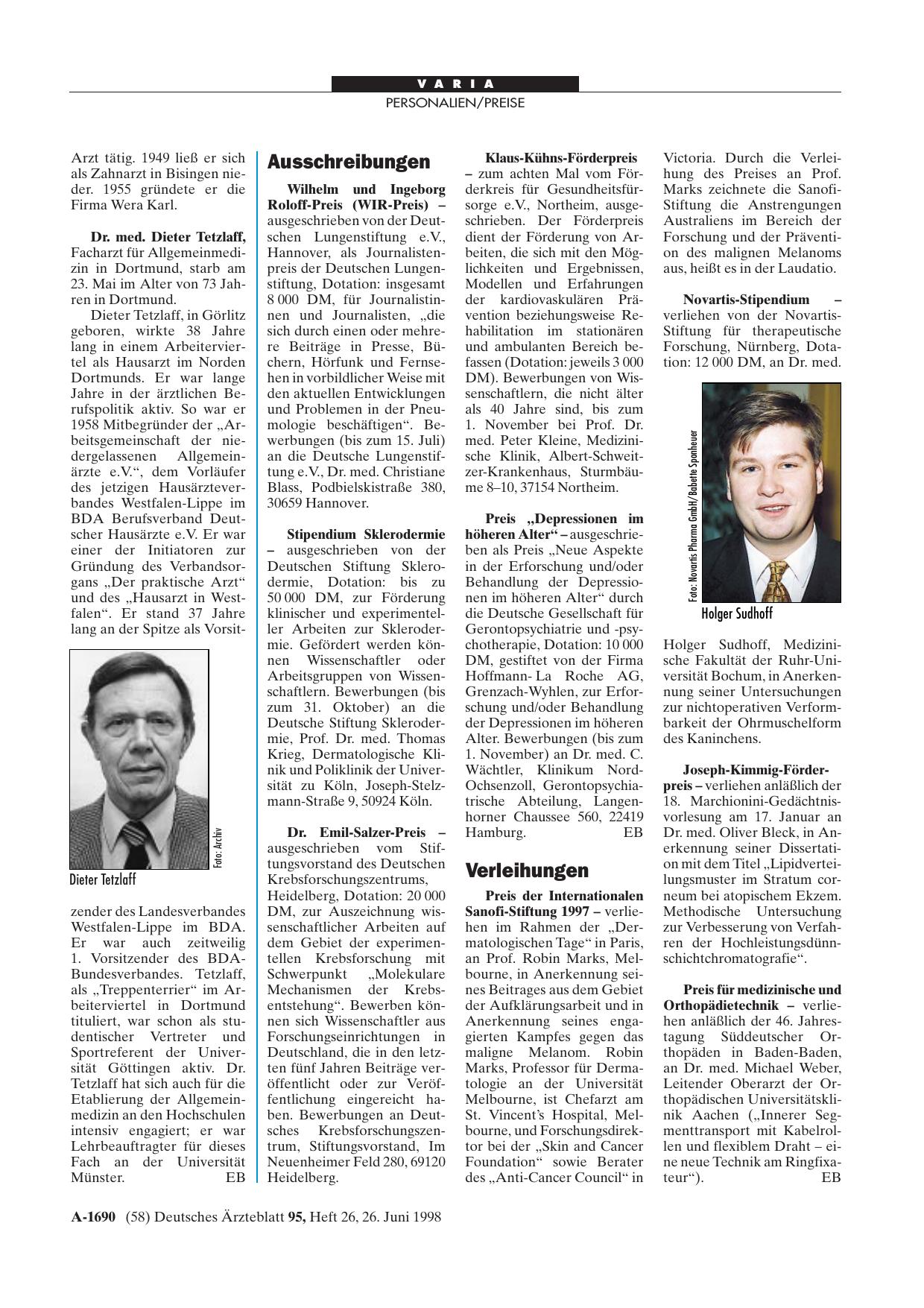 Vorschauseite 1: Verleihungen