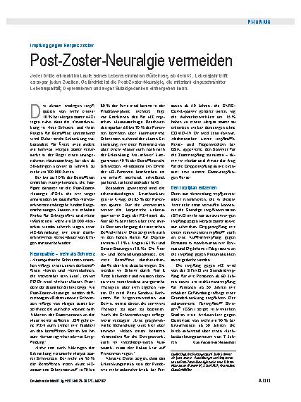 Vorschauseite 1: Impfung gegen Herpes zoster: Post-Zoster-Neuralgie vermeiden