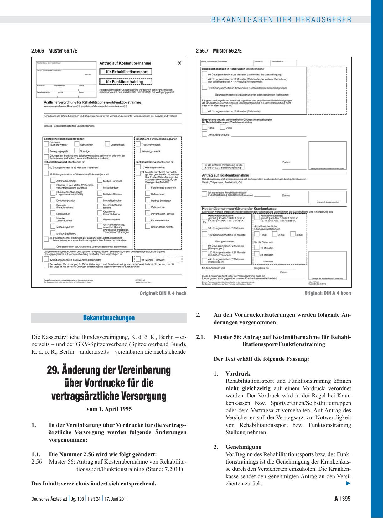 Vorschauseite 1: 29. Änderung der Vereinbarung über Vordrucke für die vertragsärztliche Versorgung