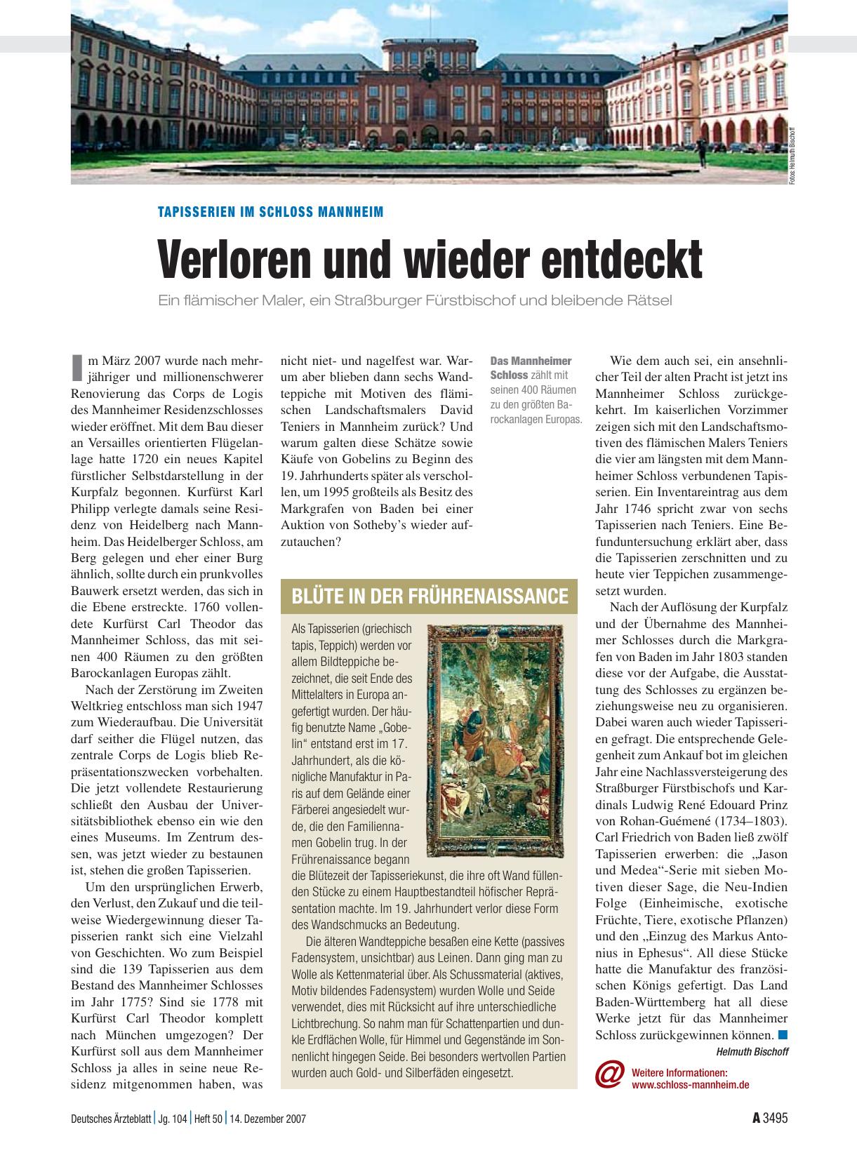 Vorschauseite 1: Tapisserien im Schloss Mannheim: Verloren und wieder entdeckt