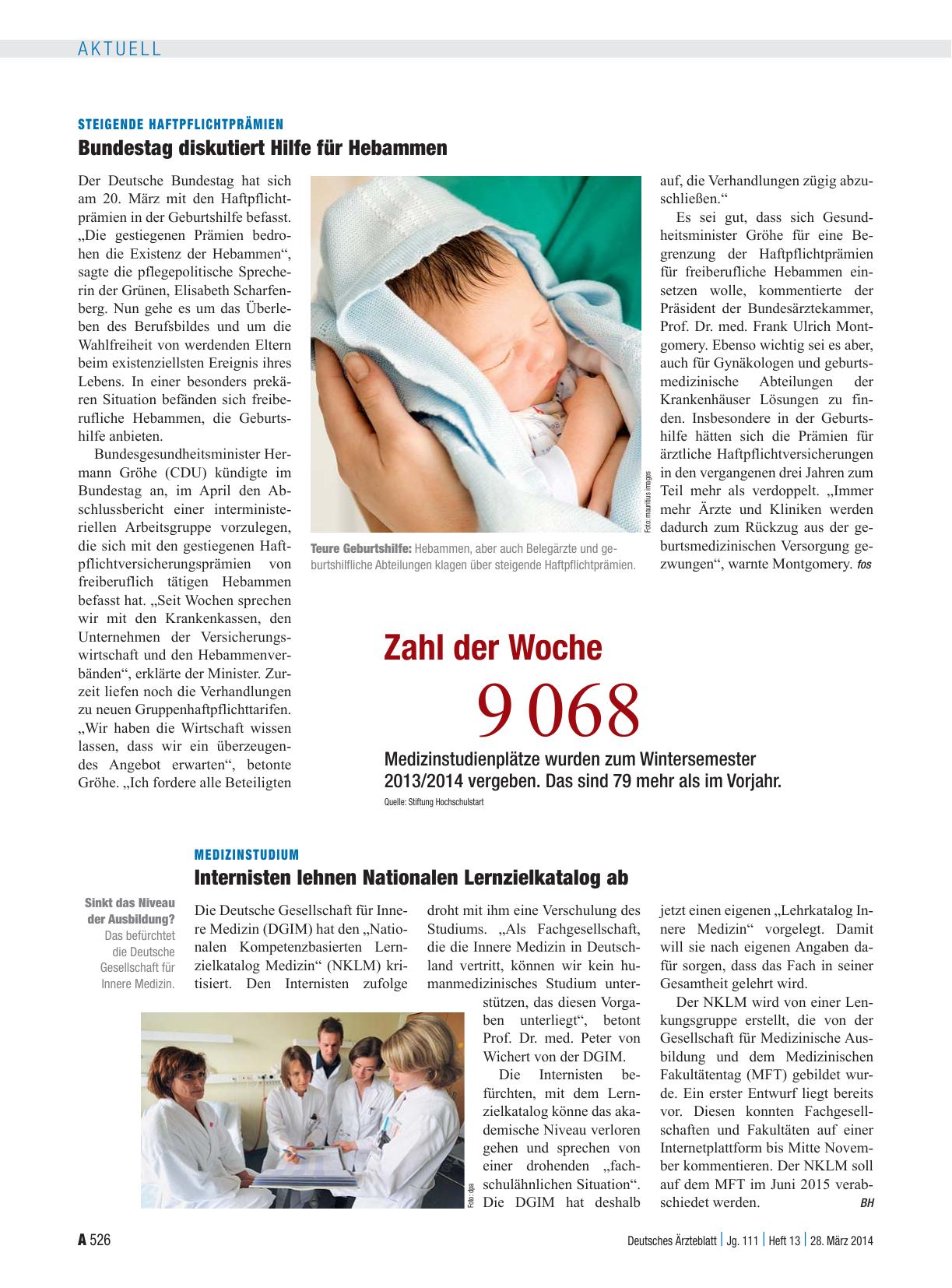 Vorschauseite 1: Medizinstudium: Internisten lehnen Nationalen Lernzielkatalog ab