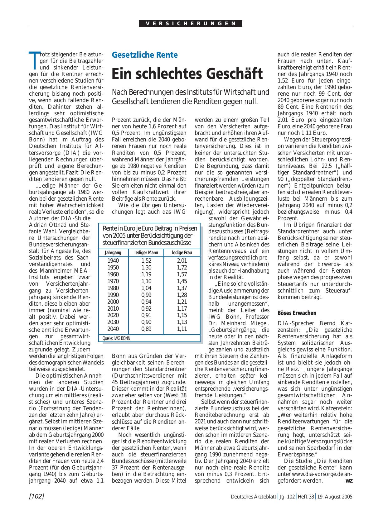 Vorschauseite 1: Gesetzliche Rente: Ein schlechtes Geschäft