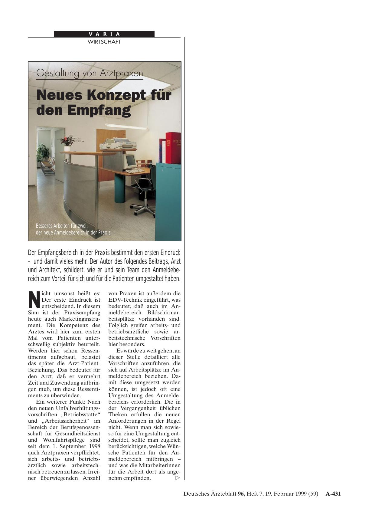 Vorschauseite 1: Gestaltung von Arztpraxen: Neues Konzept für den Empfang