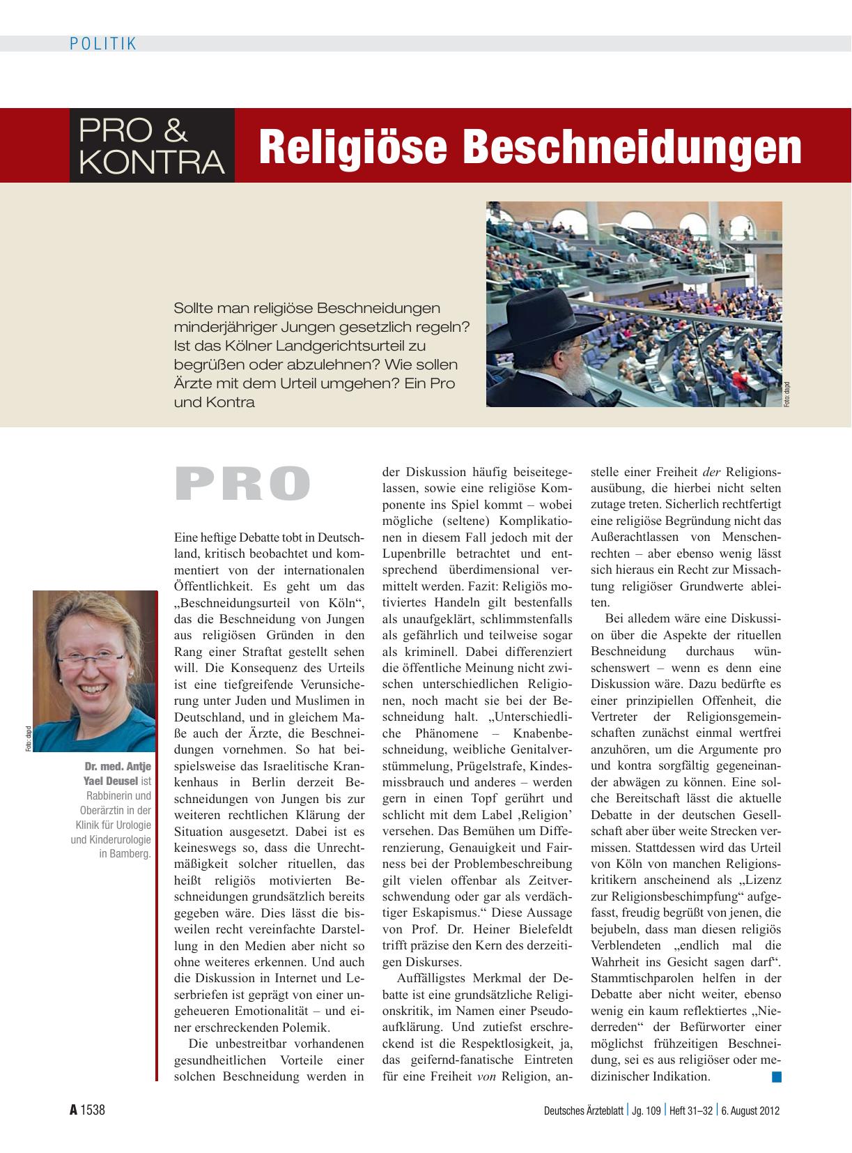 Vorschauseite 1: Pro & Kontra: Religiöse Beschneidungen