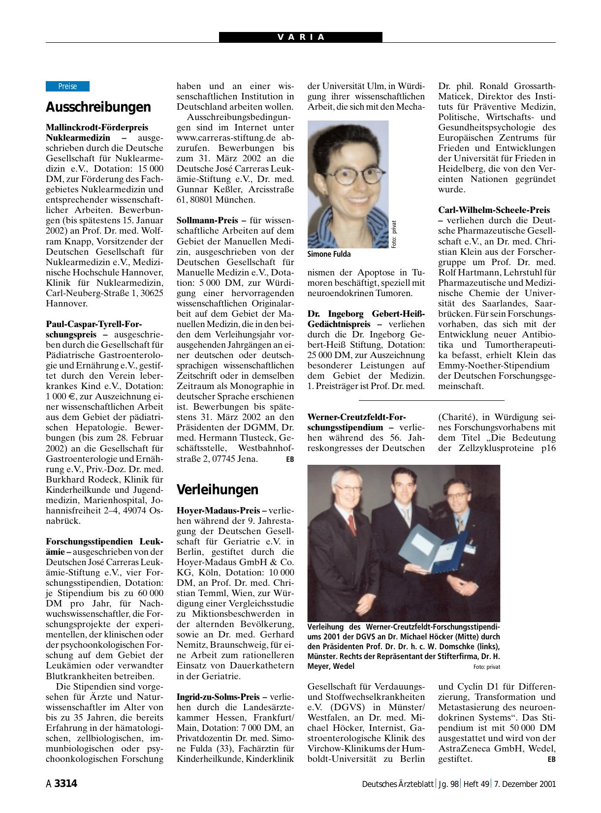 Vorschauseite 1: Verleihungen