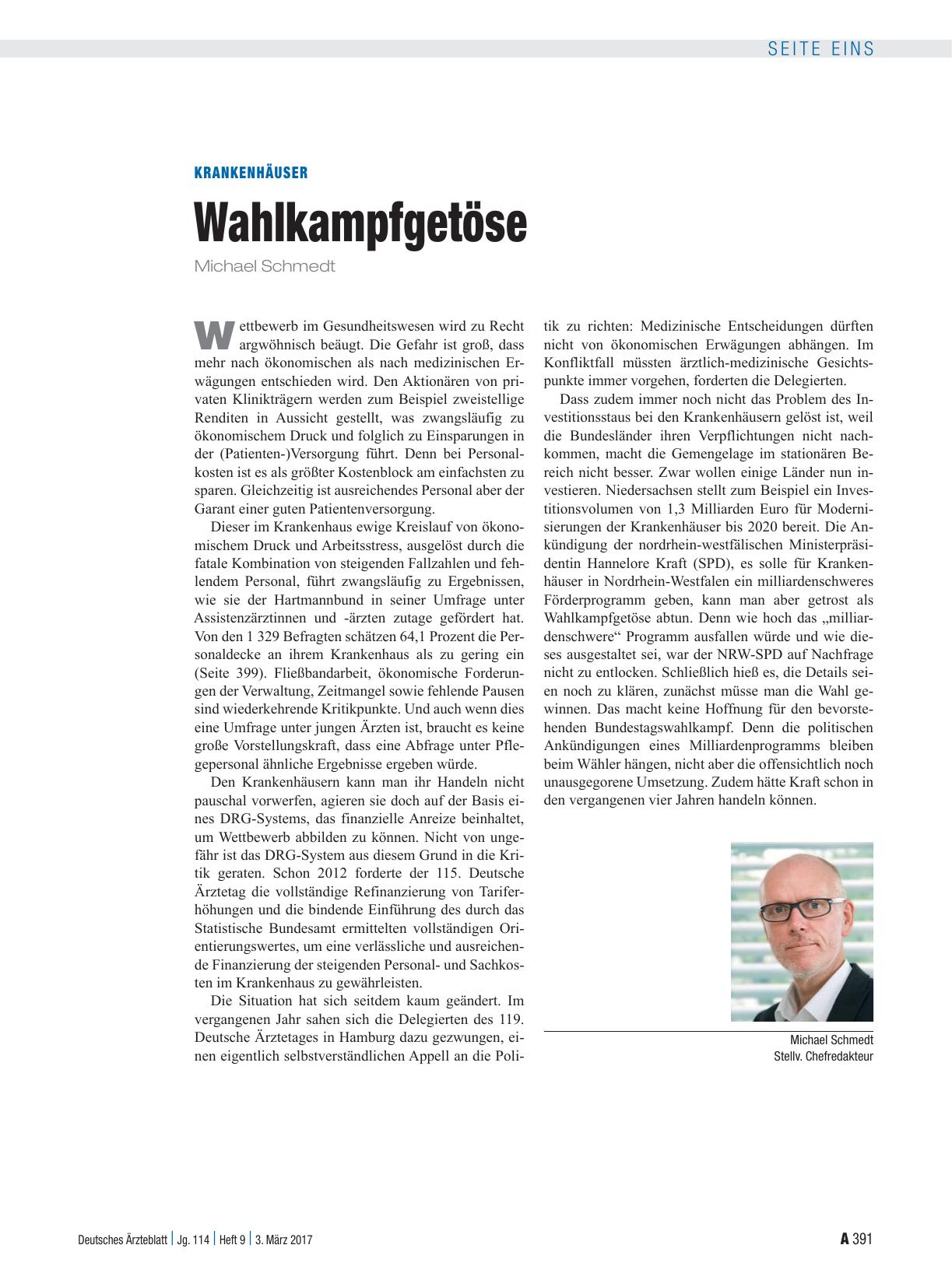 Vorschauseite 1: Krankenhäuser: Wahlkampfgetöse
