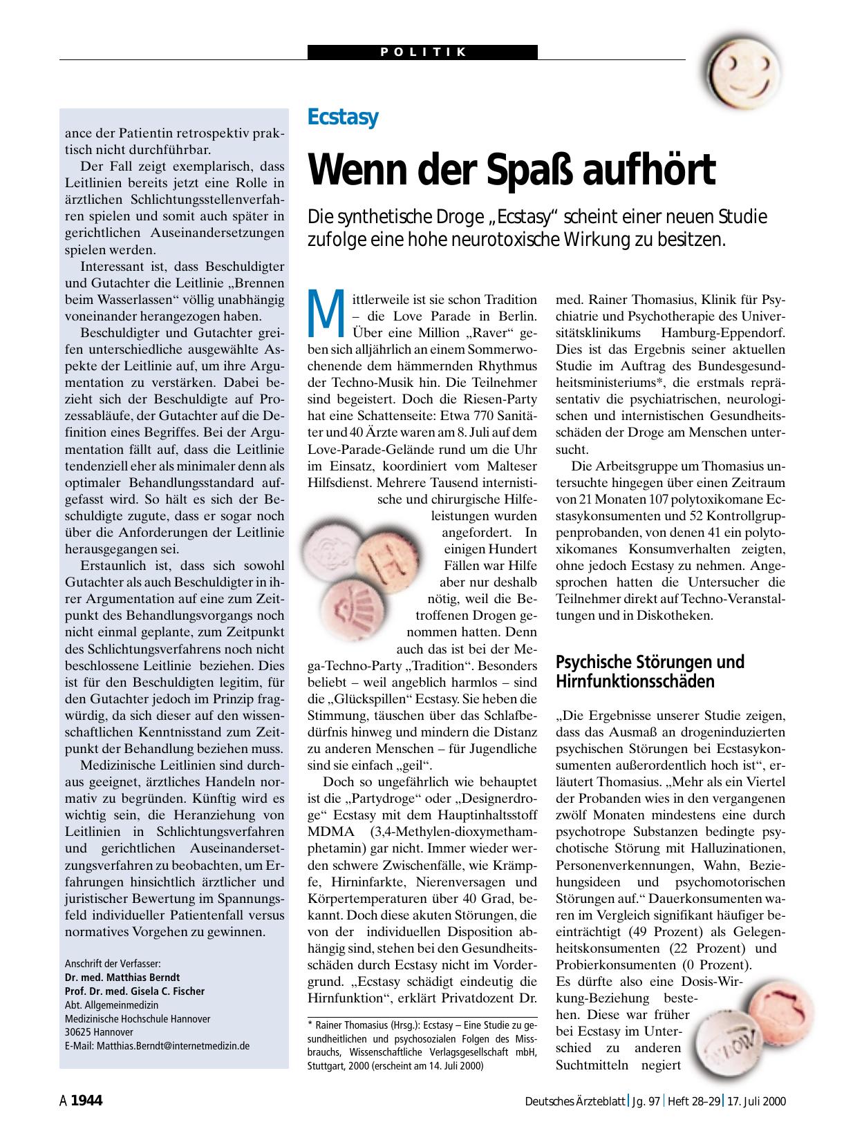 Vorschauseite 1: Ecstasy: Wenn der Spaß aufhört