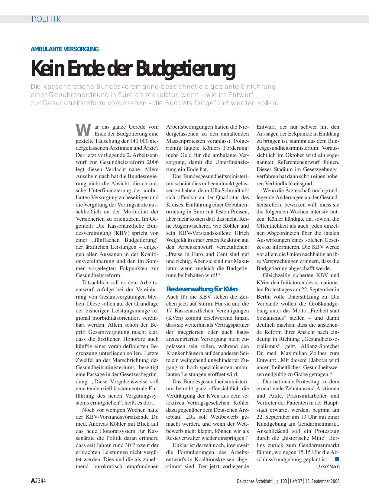 Vorschauseite 1: Ambulante Versorgung: Kein Ende der Budgetierung