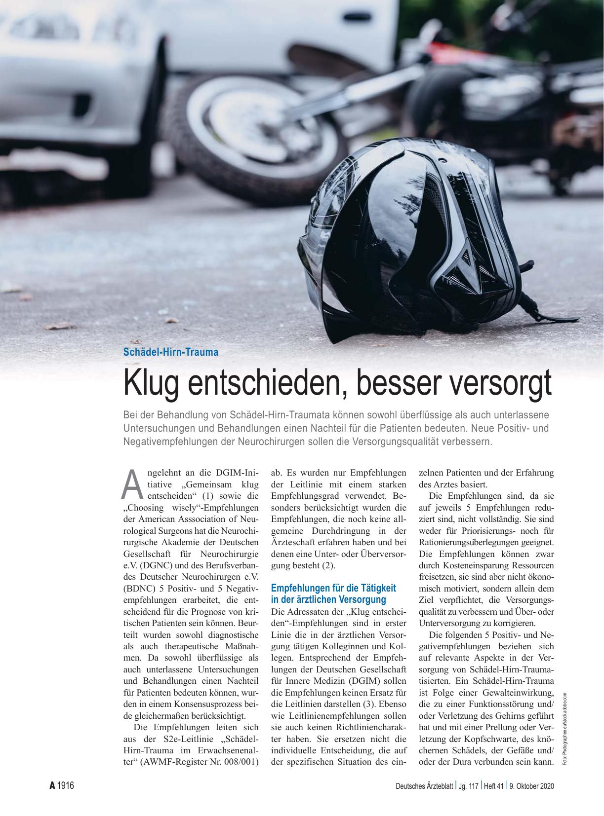 Vorschauseite 1: Schädel-Hirn-Trauma: Klug entschieden, besser versorgt