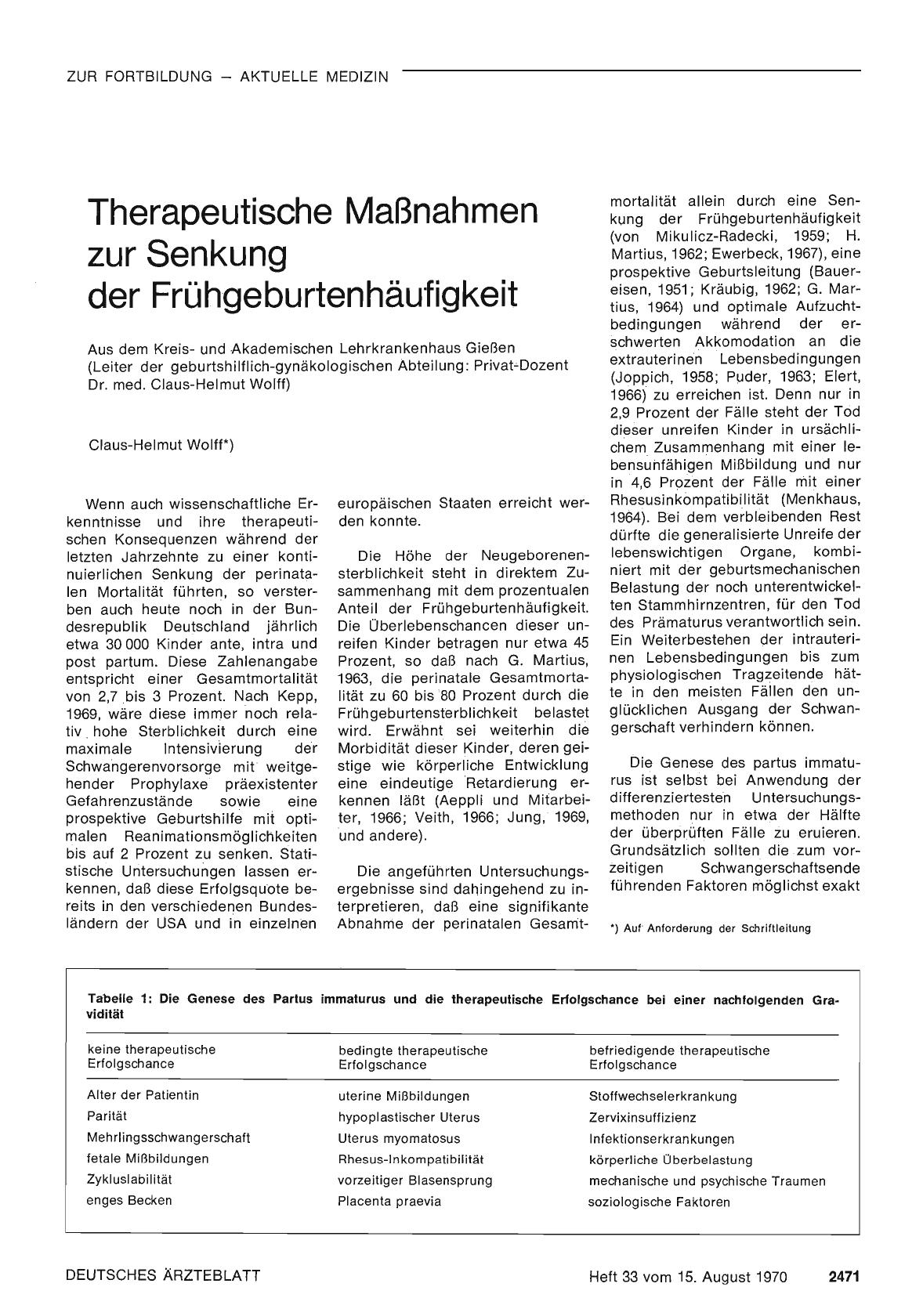 Vorschauseite 1: Therapeutische Maßnahmen zur Senkung der Frühgeburtenhäufigkeit