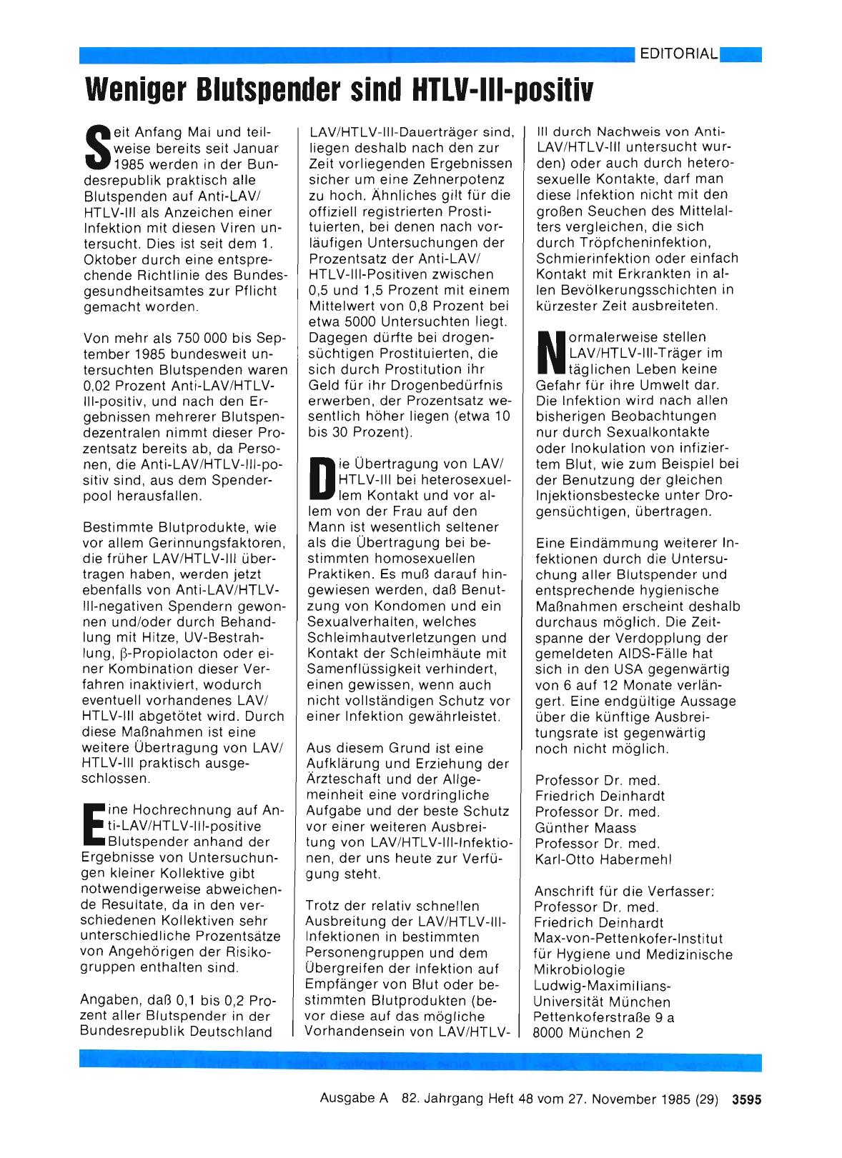 Vorschauseite 1: Weniger Blutspender sind HTLII-111-positiv