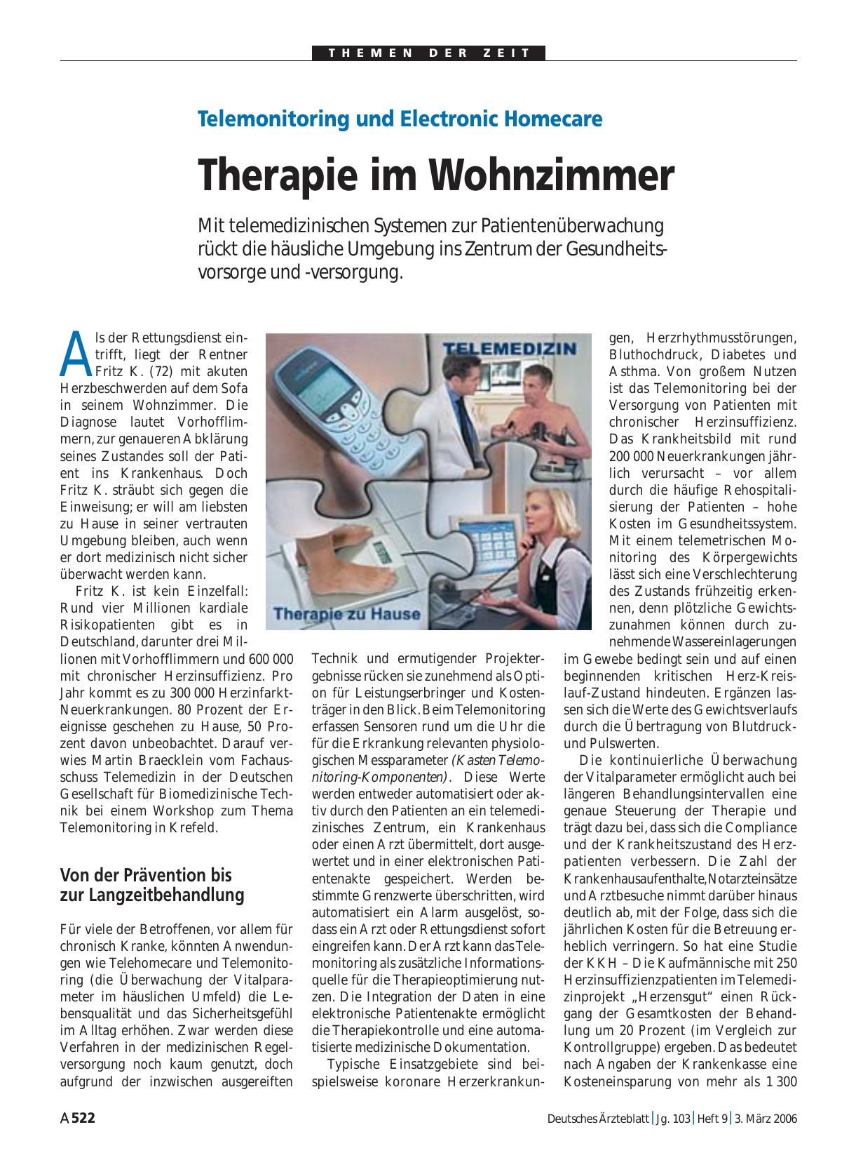 Vorschauseite 1: Telemonitoring und Electronic Homecare: Therapie im Wohnzimmer