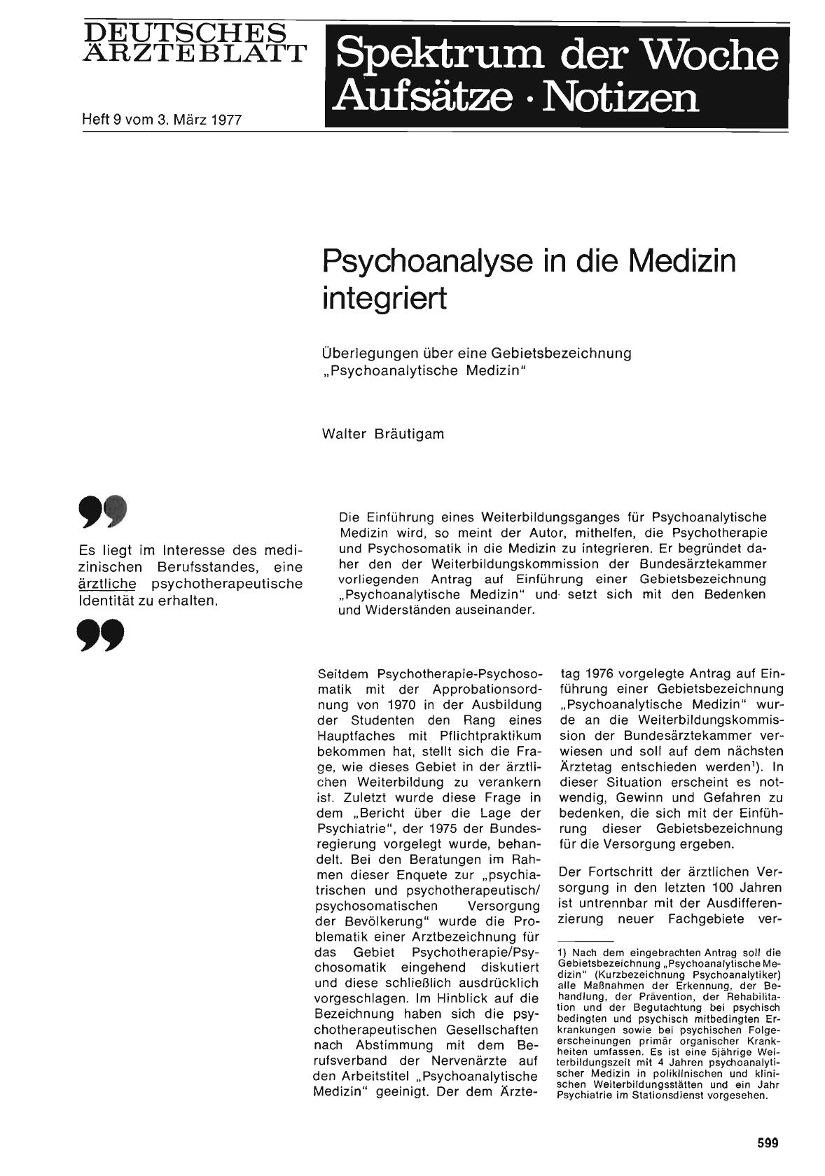 Vorschauseite 1: Psychoanalyse in die Medizin integriert