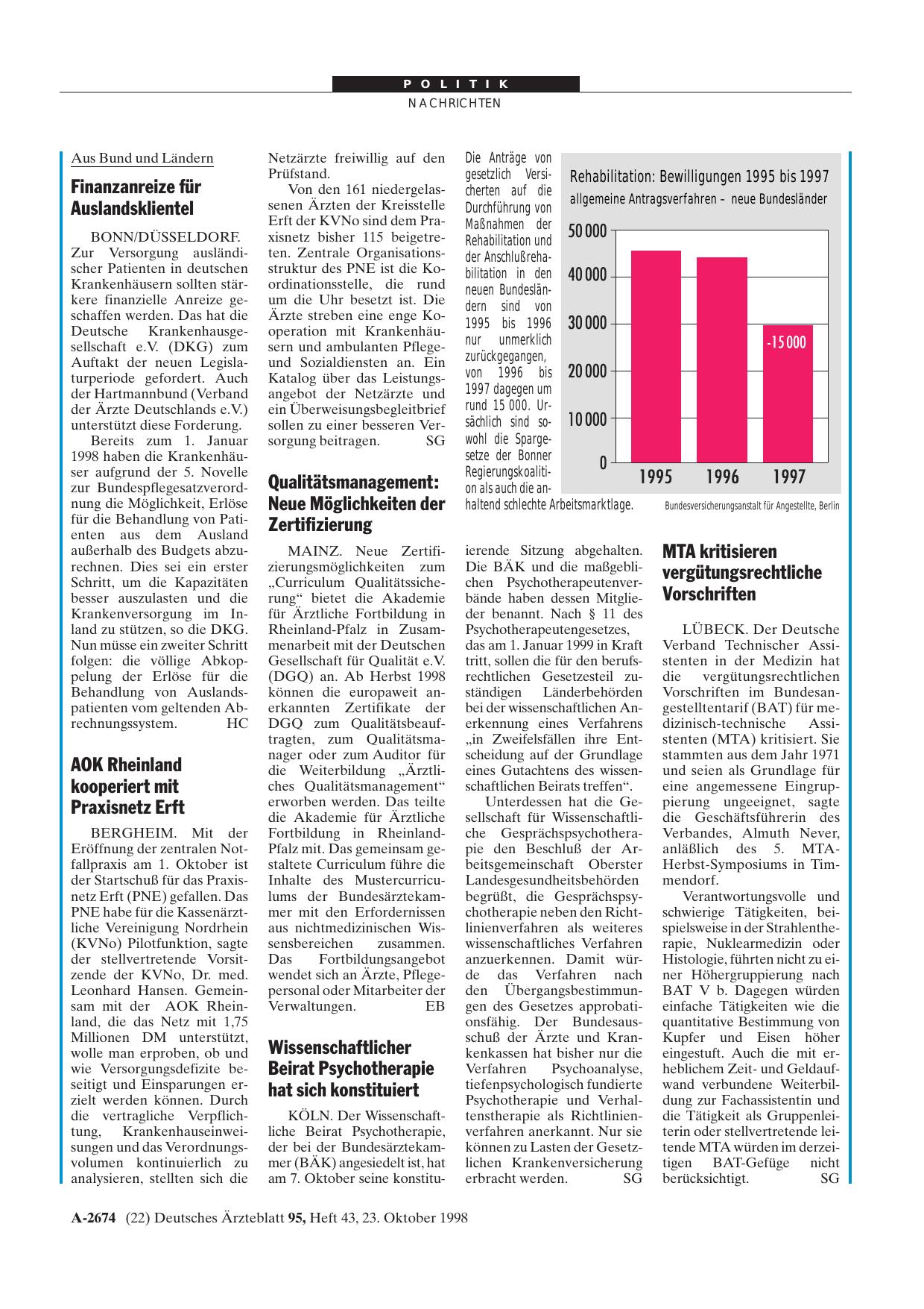 Vorschauseite 1: Rehabilitation – Bewilligungen 1995 bis 1997: allgemeine Antragsverfahren - neue Bundesländer