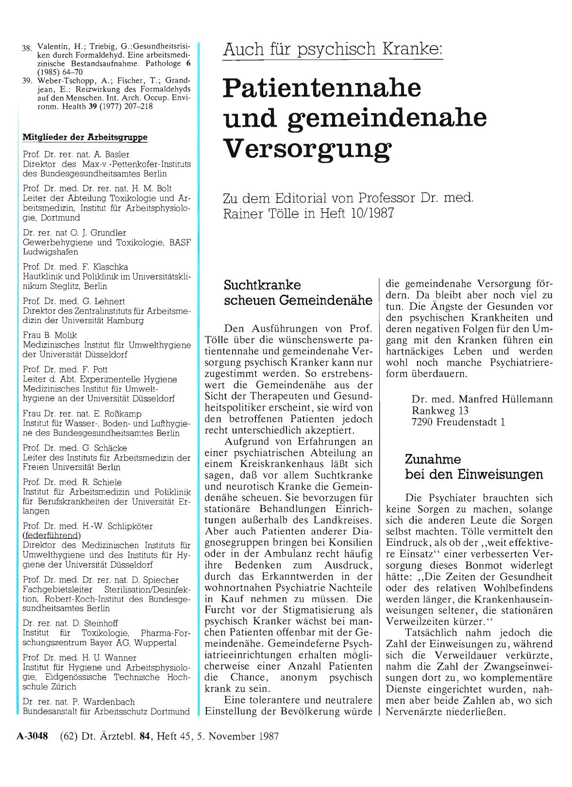 Vorschauseite 1: Auch für Psychisch Kranke: Patientennahe und gemeindenahe Versorgung: Suchtkranke scheuen Gemeindenähe