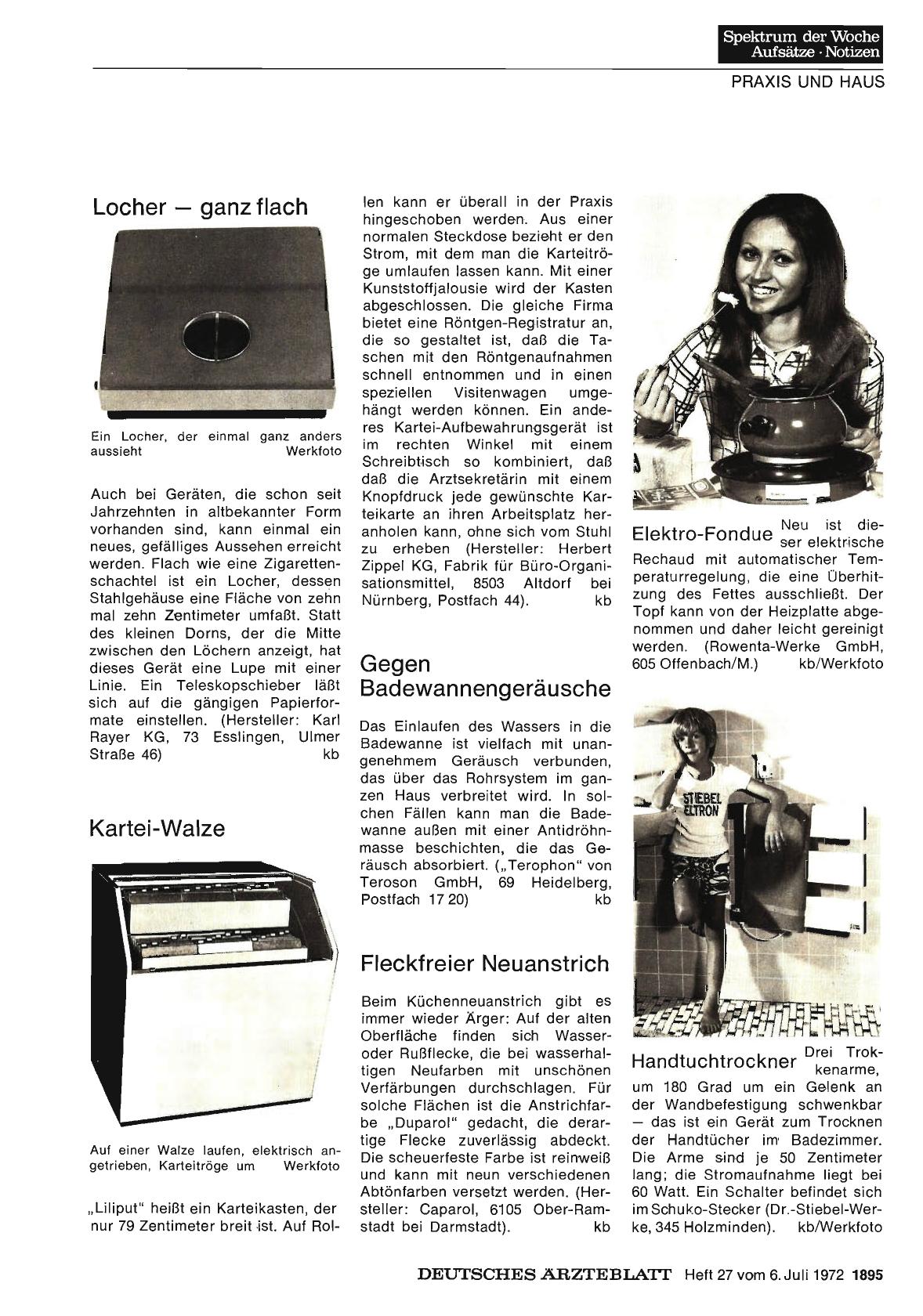 Vorschauseite 1: Locher — ganz flach / Kartei-Walze / Gegen Badewannengeräusche / Fleckfreier Neuanstrich / Elektro-Fondue / Handtuchtrockner
