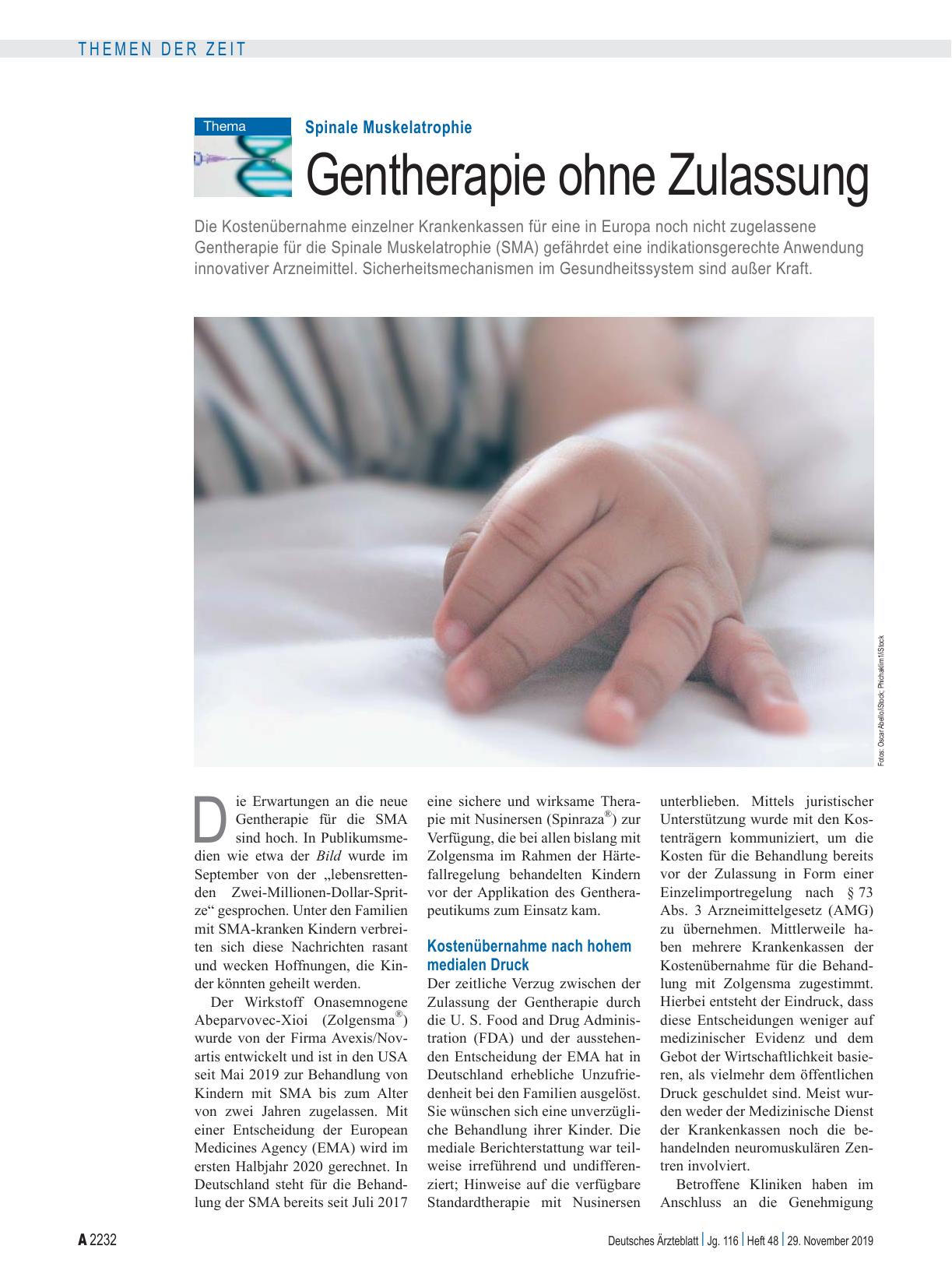Vorschauseite 1: Spinale Muskelatrophie: Gentherapie ohne Zulassung