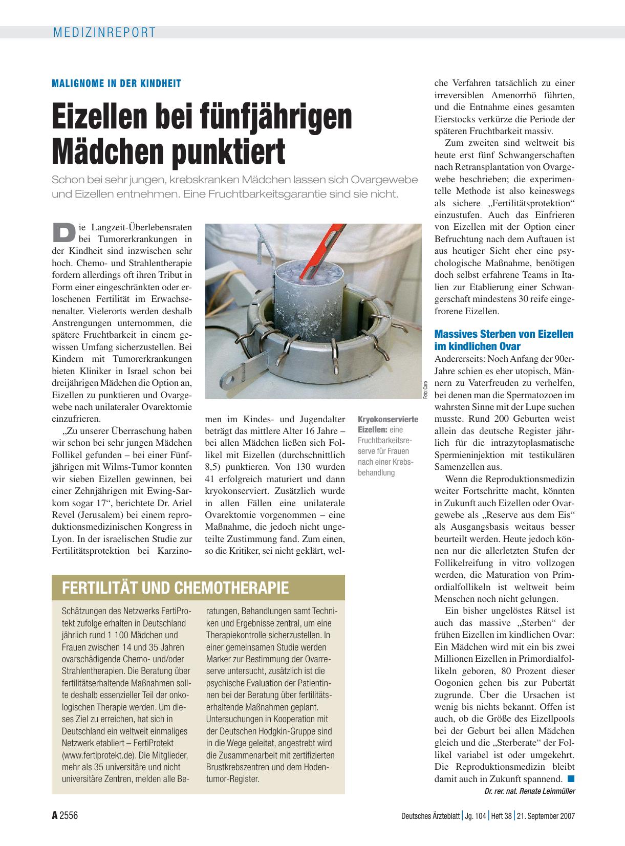 Vorschauseite 1: Malignome in der Kindheit: Eizellen bei fünfjährigen Mädchen punktiert