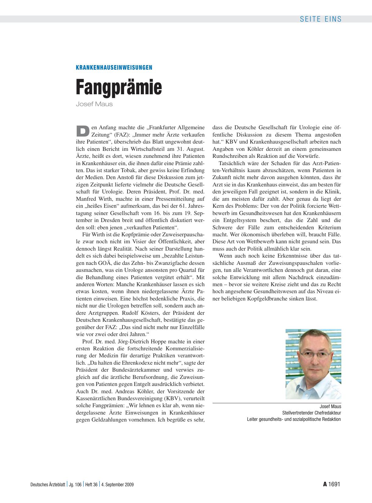 Vorschauseite 1: Krankenhauseinweisungen: Fangprämie