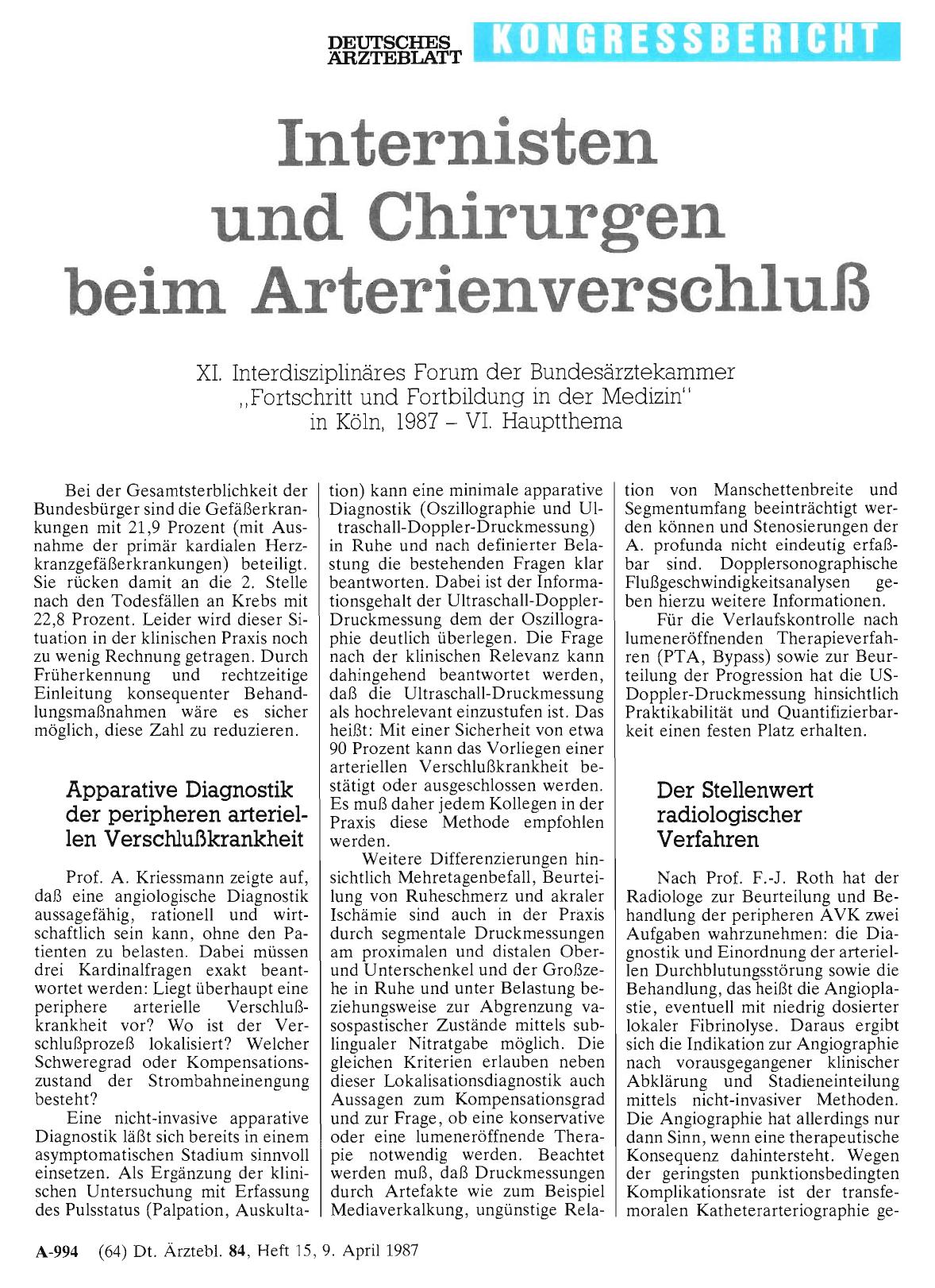 Vorschauseite 1: Internisten und Chirurgen beim Arterienverschluß