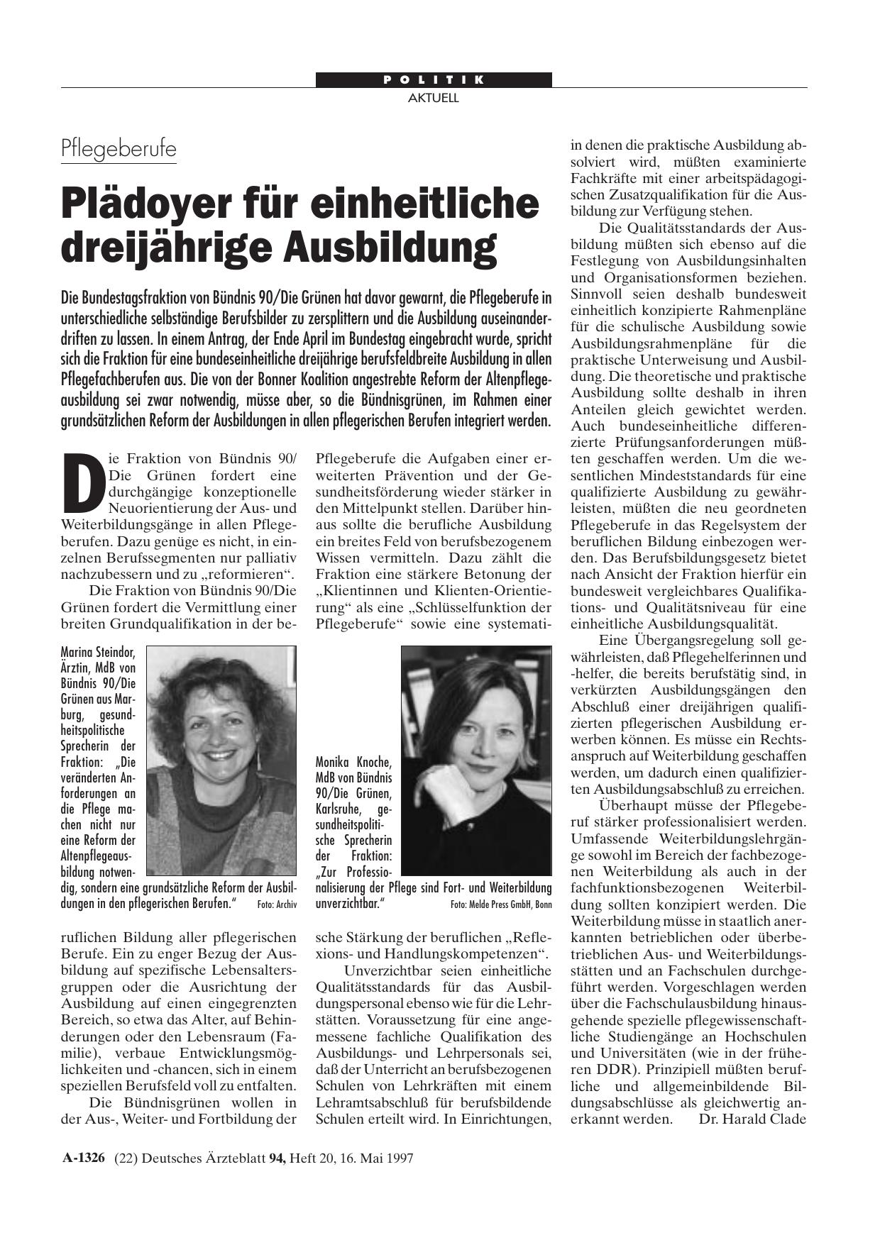 Vorschauseite 1: Pflegeberufe: Plädoyer für einheitliche dreijährige Ausbildung