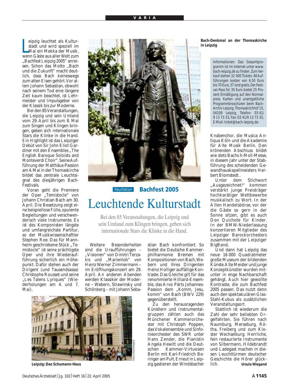 Vorschauseite 1: Bachfest 2005: Leuchtende Kulturstadt