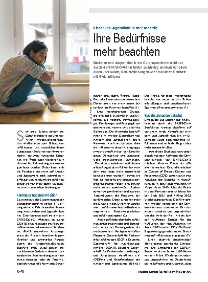 Vorschauseite 1: Kinder und Jugendliche in der Pandemie: Ihre Bedürfnisse mehr beachten