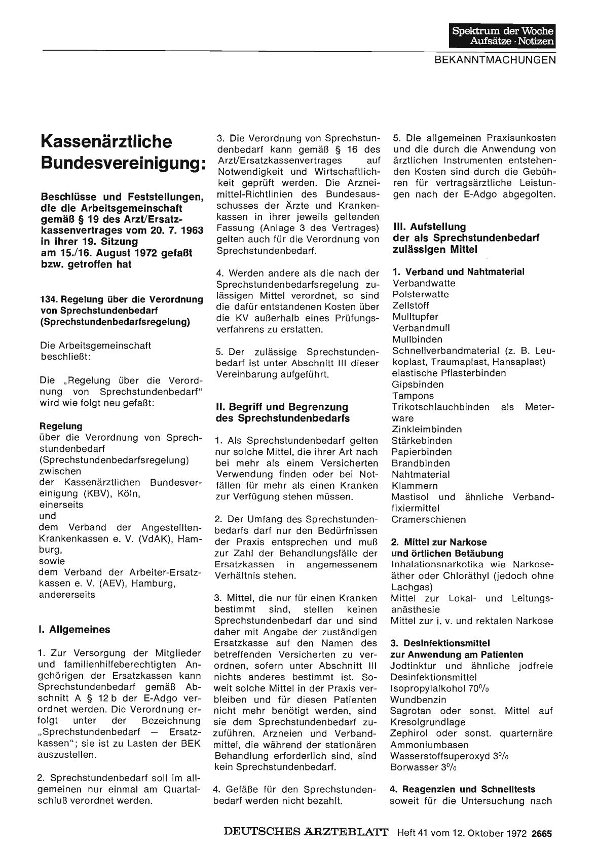 Vorschauseite 1: Kassenärztliche Bundesvereinigung: Beschlüsse und Feststellungen, die die Arbeitsgemeinschaft gemäß § 19 des Arzt/Ersatzkassenvertrages vom 20. 7. 1963 in ihrer 19. Sitzung am 15.…