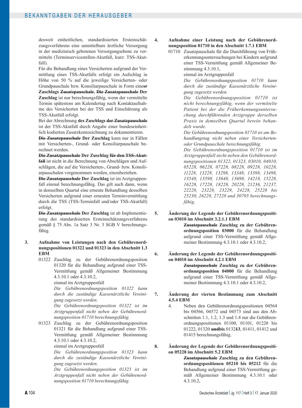 Vorschauseite 2: Beschluss des Bewertungsausschusses nach § 87 Abs. 1 Satz 1 SGB V in seiner 458. Sitzung (schriftliche Beschlussfassung) zur Änderung des Einheitlichen Bewertungsmaßstabes (EBM)