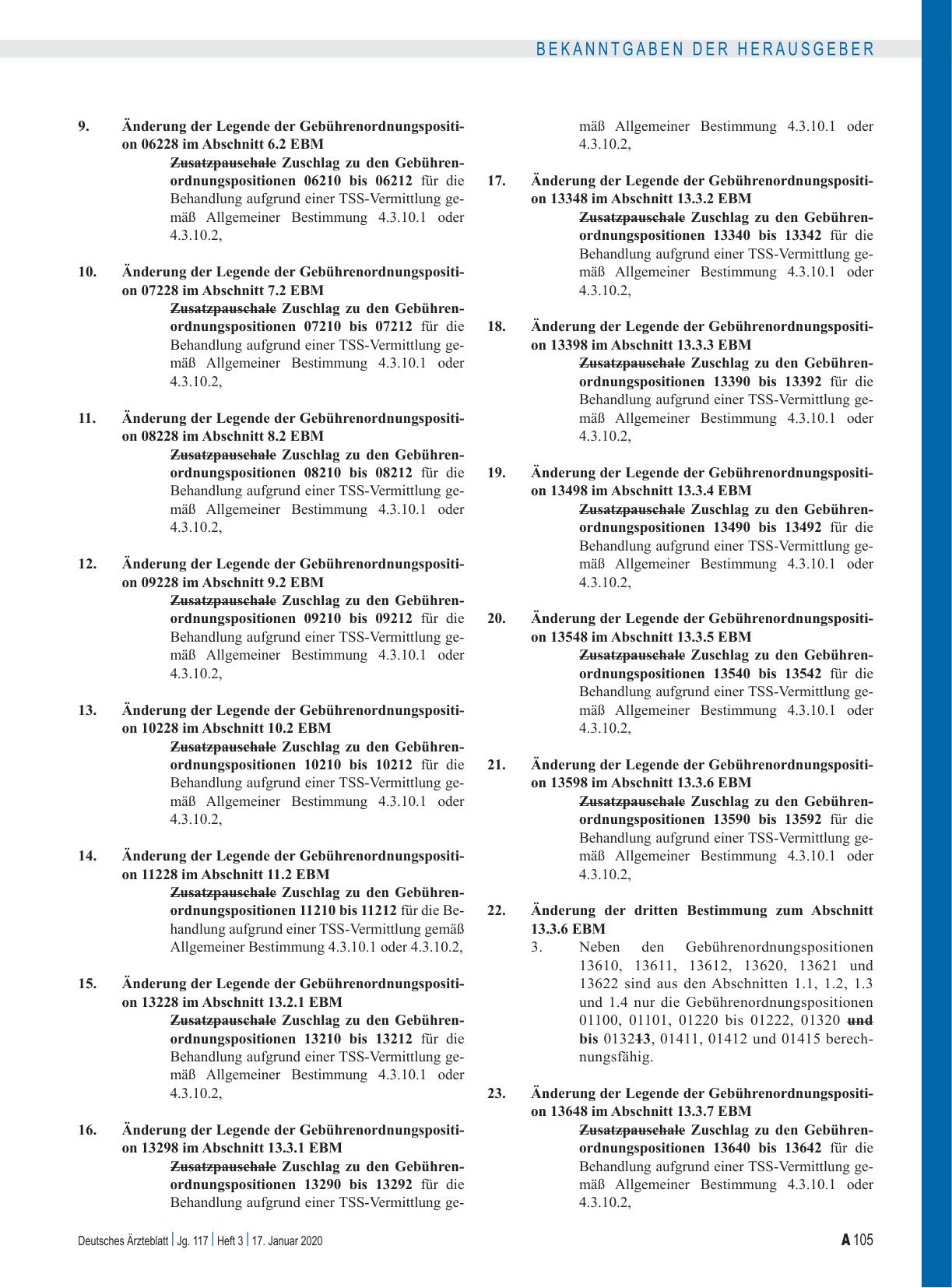 Vorschauseite 3: Beschluss des Bewertungsausschusses nach § 87 Abs. 1 Satz 1 SGB V in seiner 458. Sitzung (schriftliche Beschlussfassung) zur Änderung des Einheitlichen Bewertungsmaßstabes (EBM)