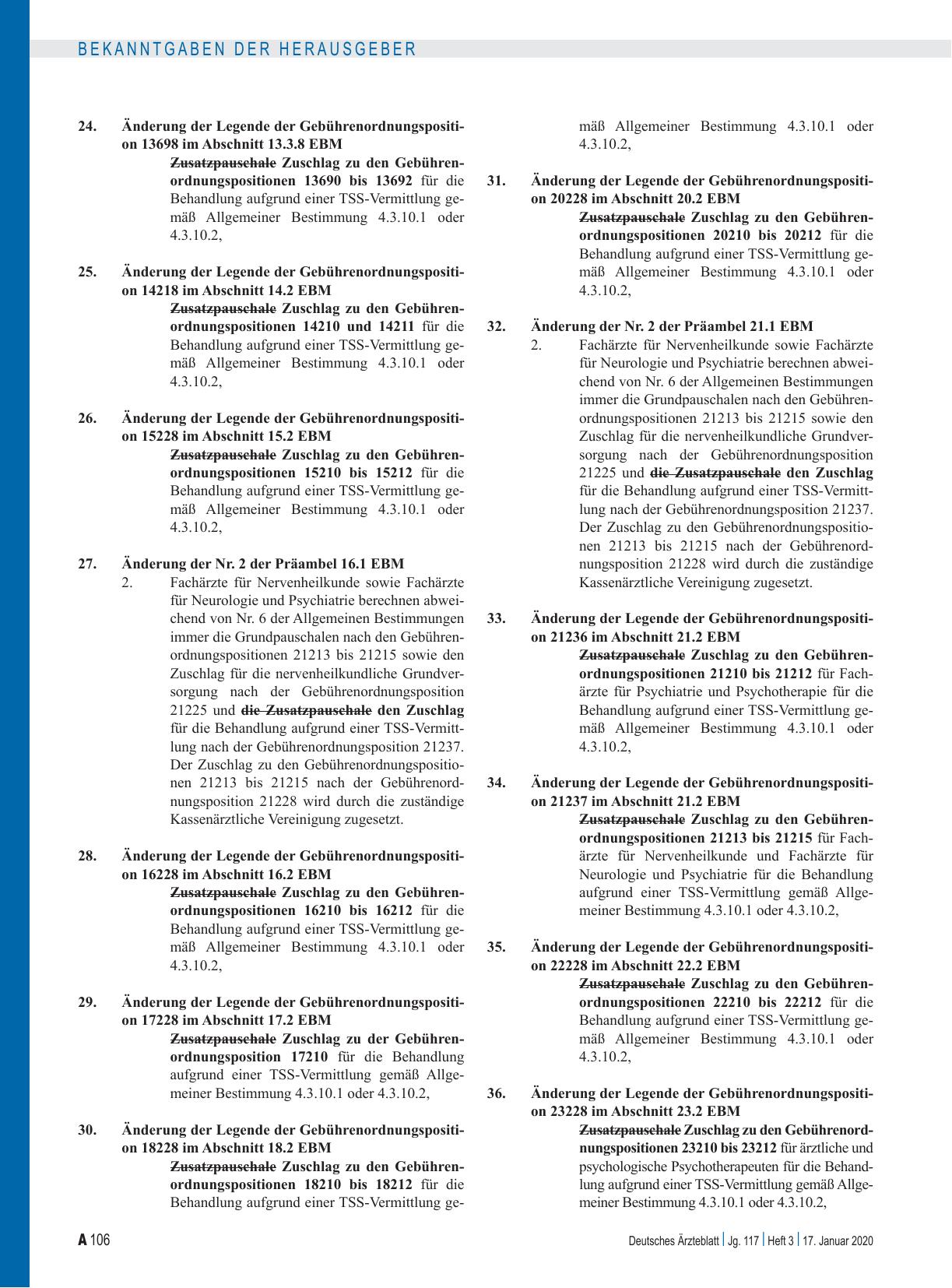 Vorschauseite 4: Beschluss des Bewertungsausschusses nach § 87 Abs. 1 Satz 1 SGB V in seiner 458. Sitzung (schriftliche Beschlussfassung) zur Änderung des Einheitlichen Bewertungsmaßstabes (EBM)