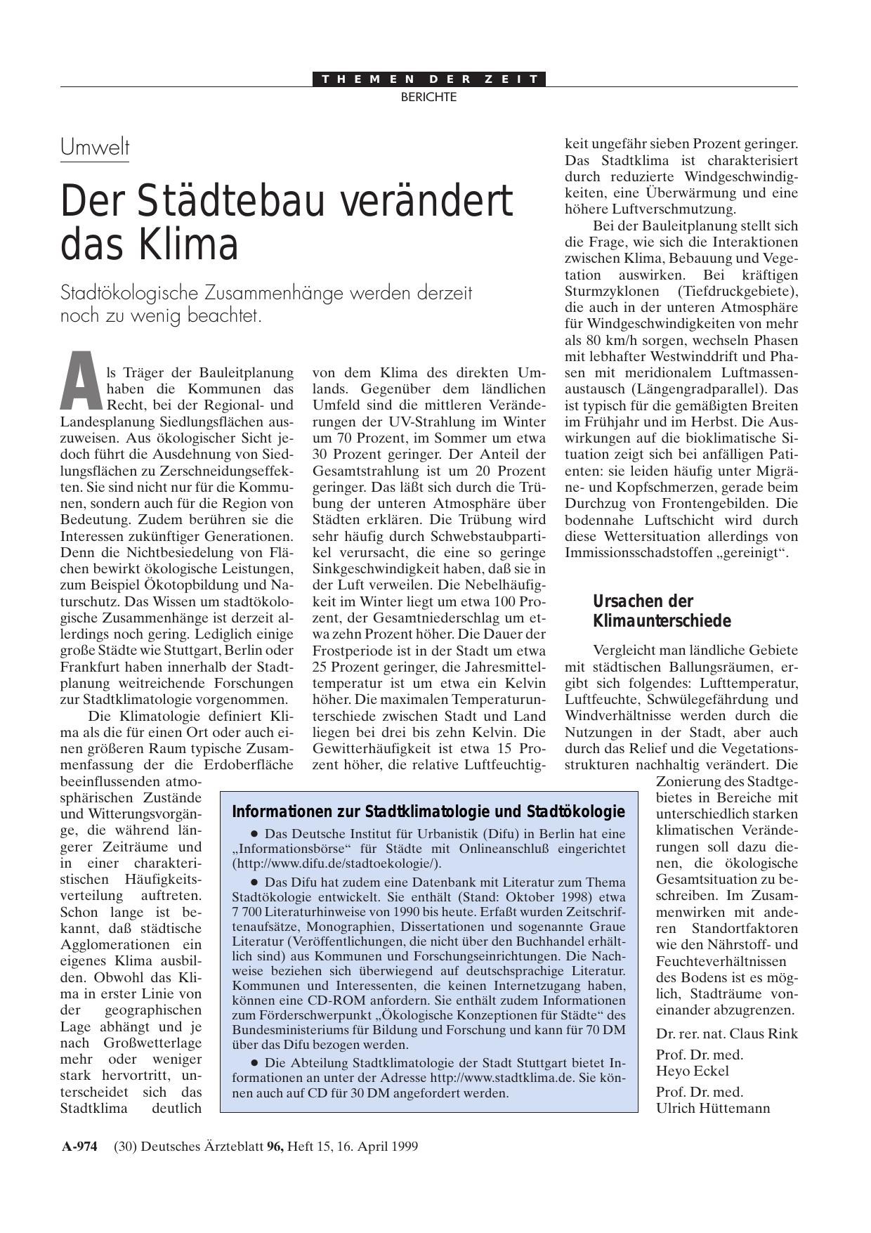 Vorschauseite 1: Informationen zur Stadtklimatologie und Stadtökologie