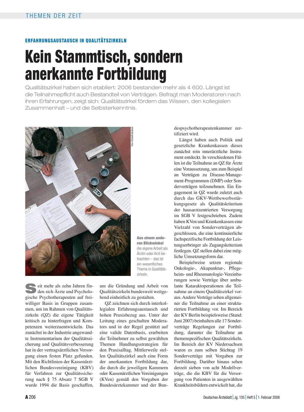 Vorschauseite 1: Erfahrungsaustausch in Qualitätszirkeln: kein Stammtisch, sondern anerkannte Fortbildung