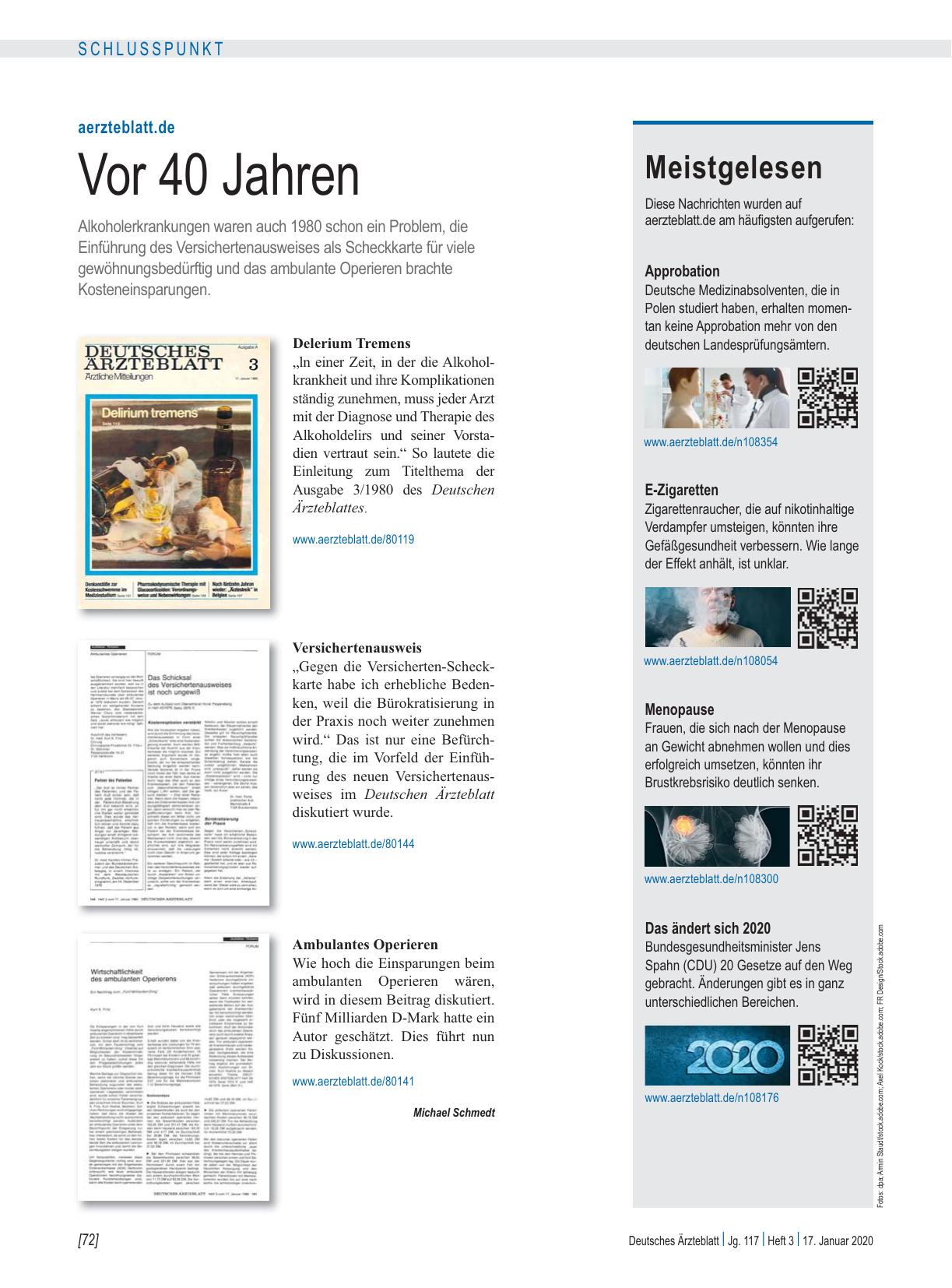 Vorschauseite 1: aerzteblatt.de: Vor 40 Jahren
