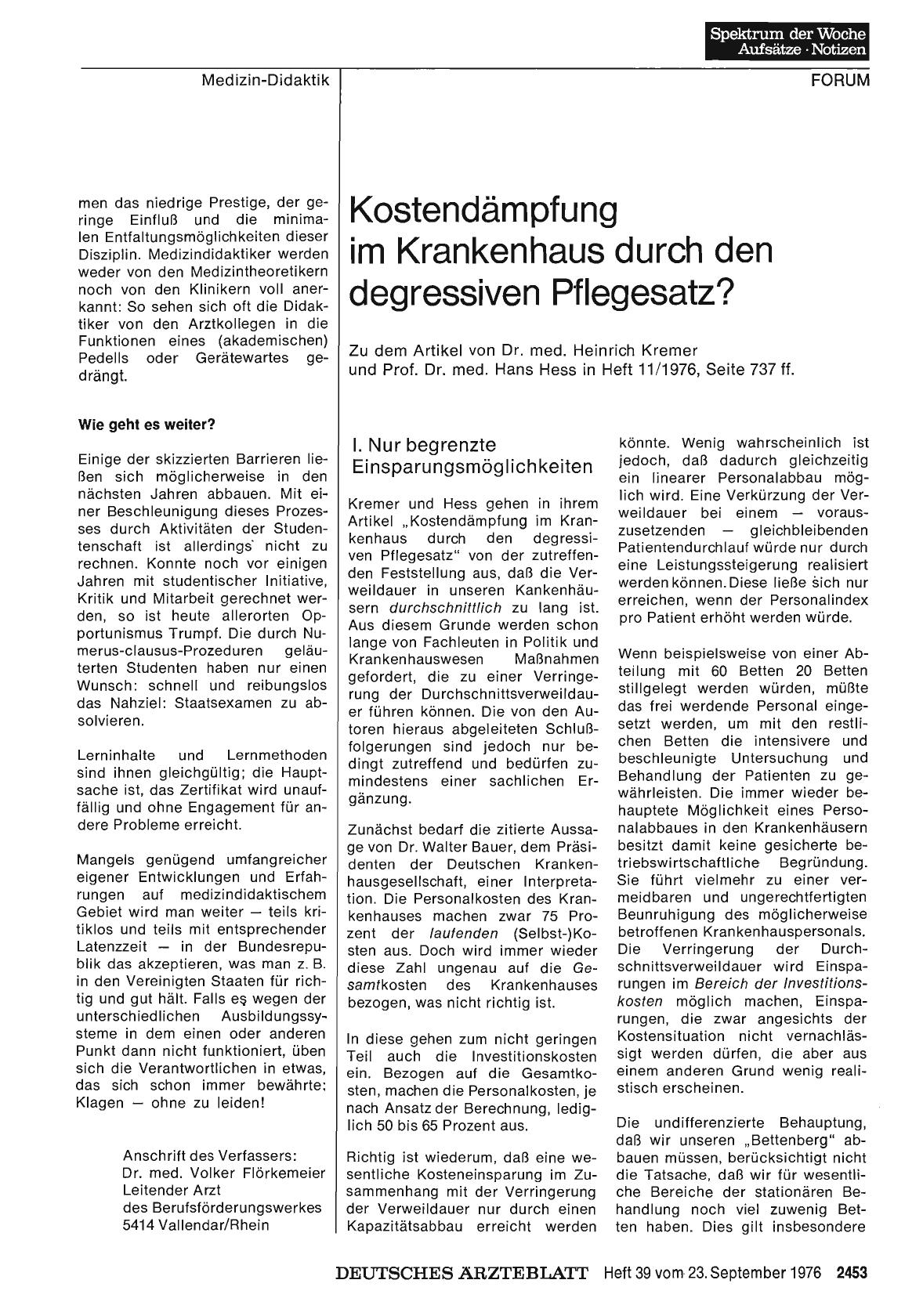 Vorschauseite 1: Kostendämpfung im Krankenhaus durch den degressiven Pflegesatz? : 1. Nur begrenzte Einsparungsmöglichkeiten
