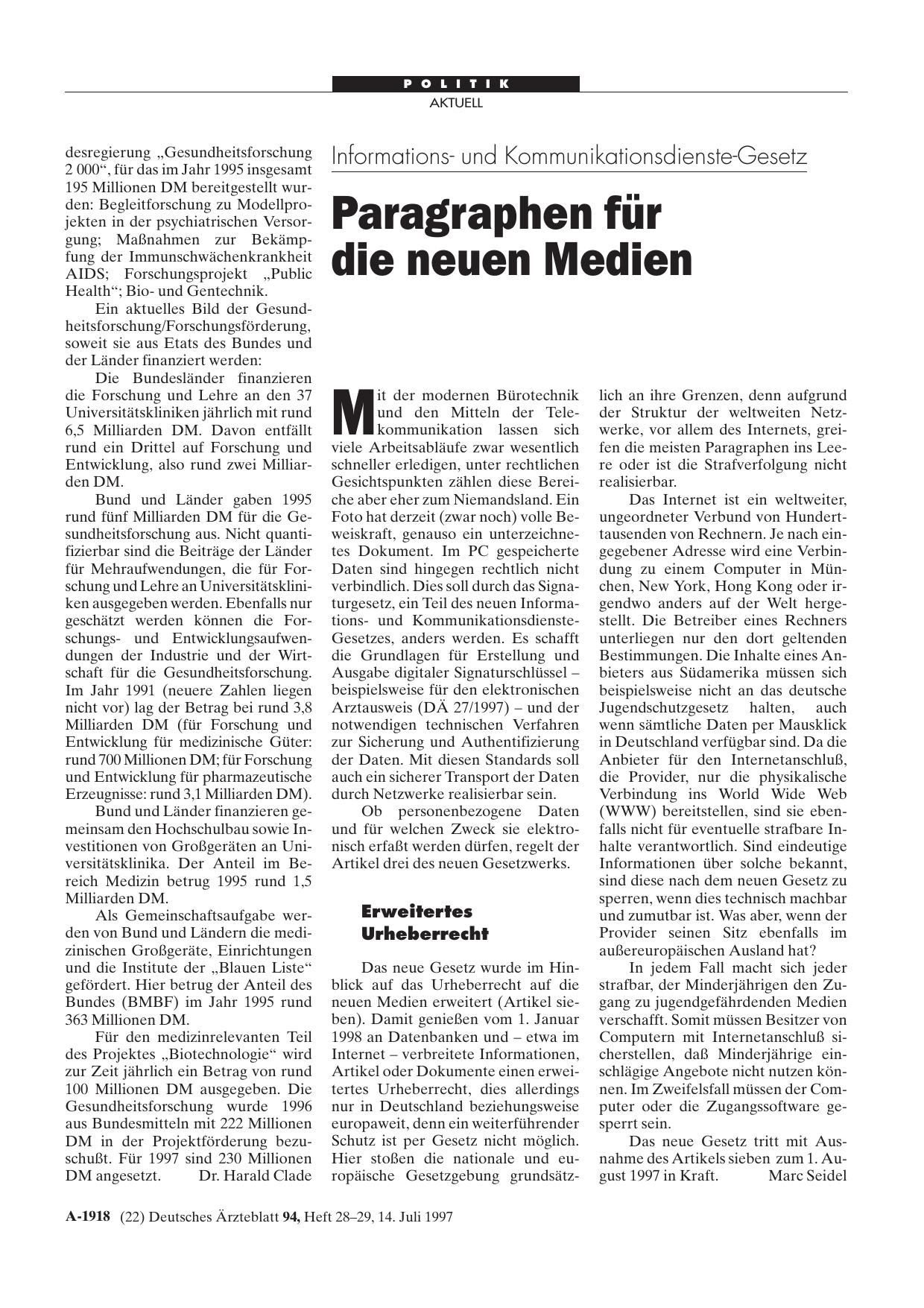Vorschauseite 1: Informationsund Kommunikationsdienste-Gesetz: Paragraphen für die neuen Medien