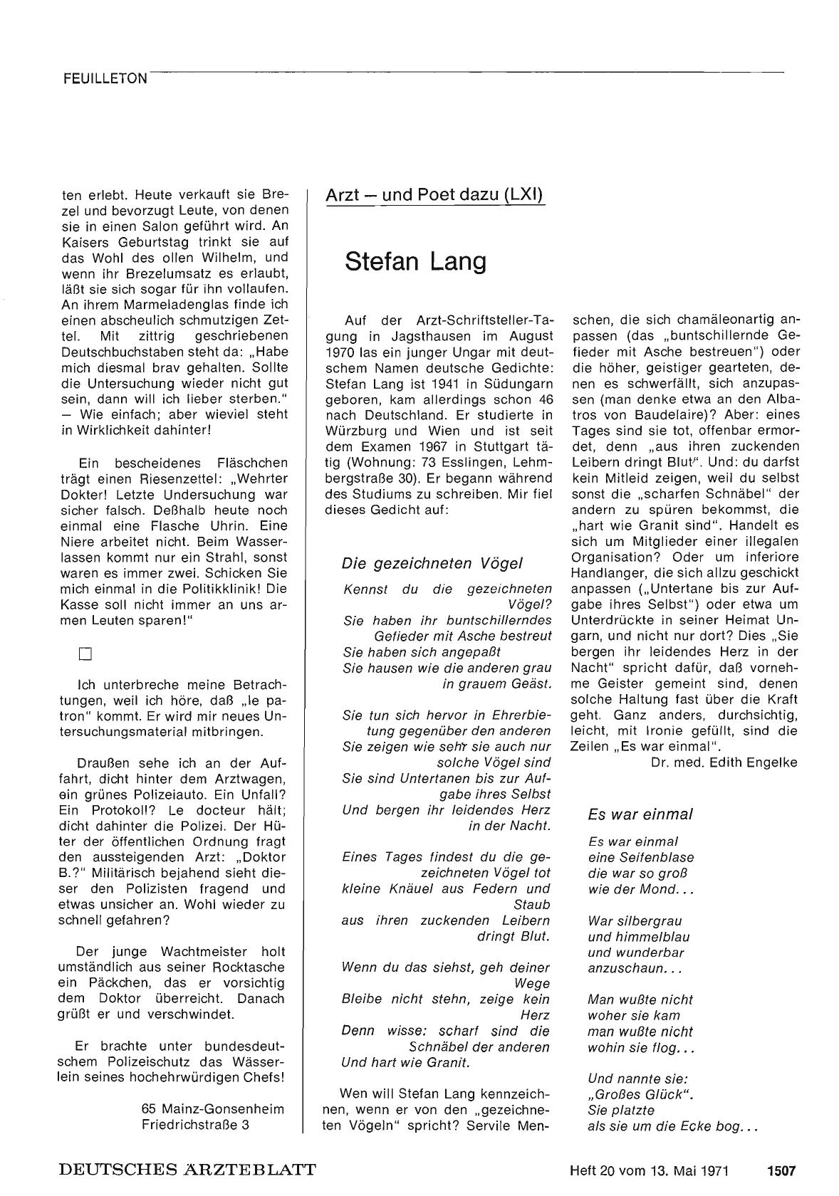 Vorschauseite 1: Arzt — und Poet dazu (LXI): Stefan Lang