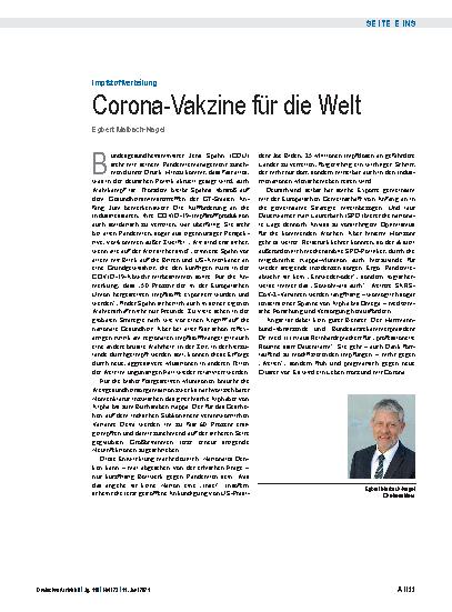 Vorschauseite 1: Impfstoffverteilung: Corona-Vakzine für die Welt