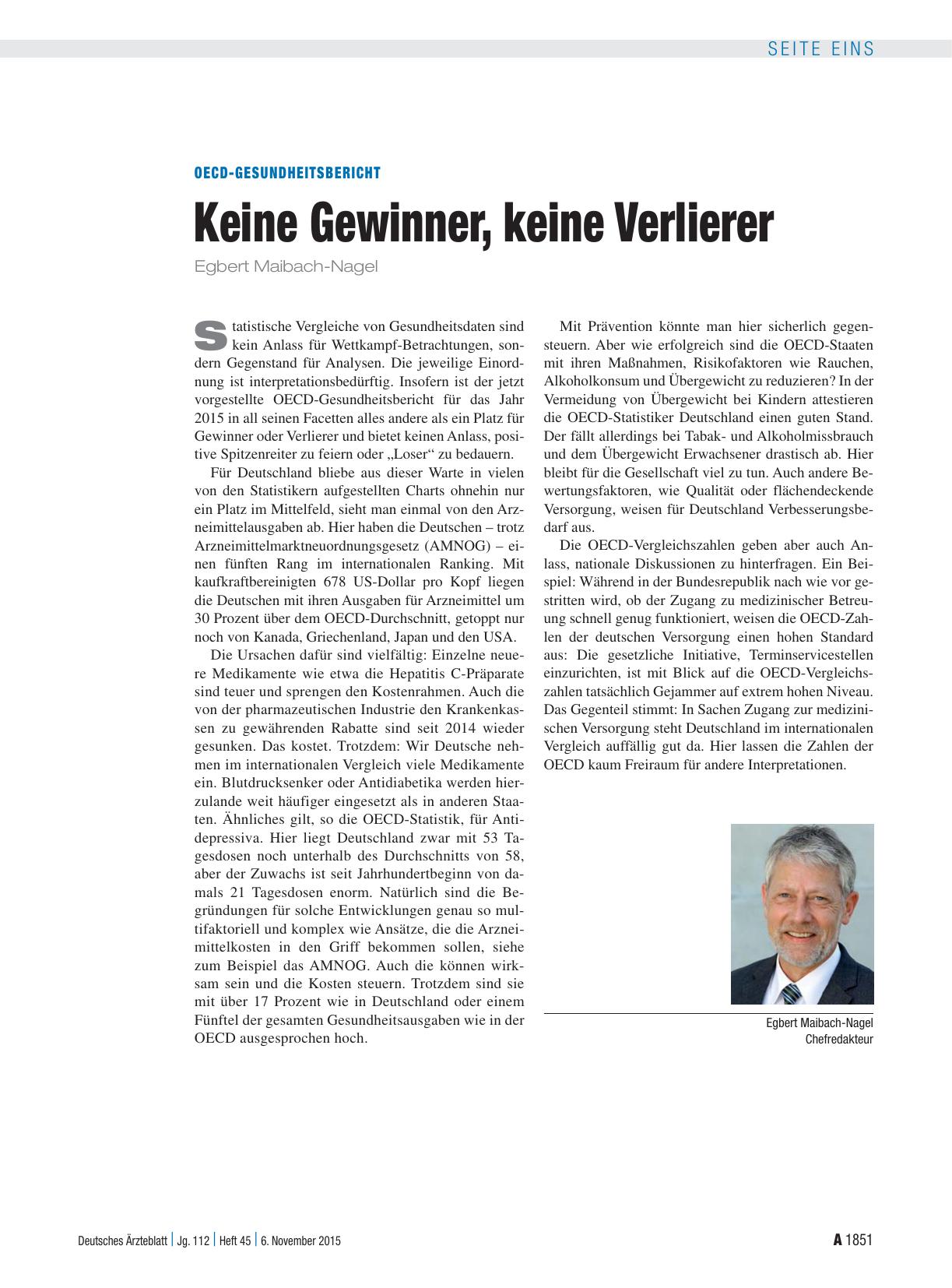 Vorschauseite 1: OECD-Gesundheitsbericht: Keine Gewinner, keine Verlierer