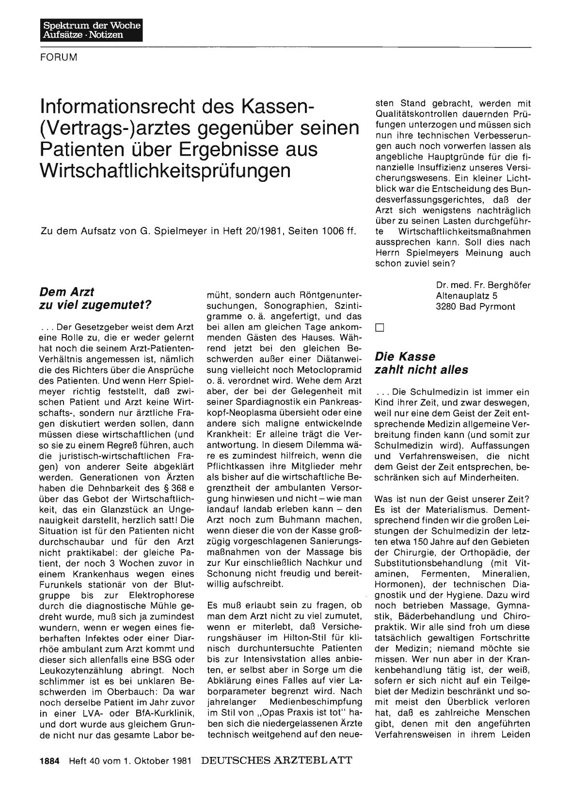 Vorschauseite 1: Informationsrecht des Kassen-(Vertrags-)arztes gegenüber seinen Patienten über Ergebnisse aus Wirtschaftlichkeitsprüfungen: Dem Arzt zu viel zugemutet?