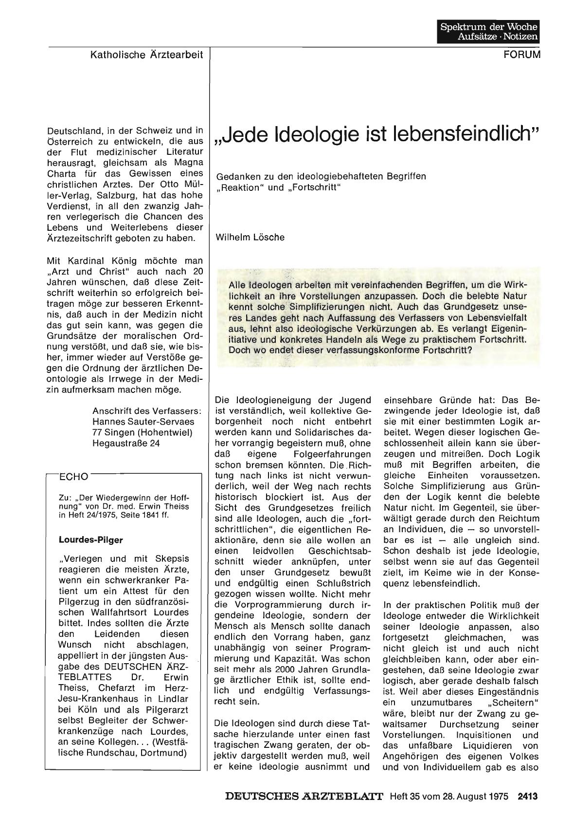 Vorschauseite 1: „Jede Ideologie ist lebensfeindlich“