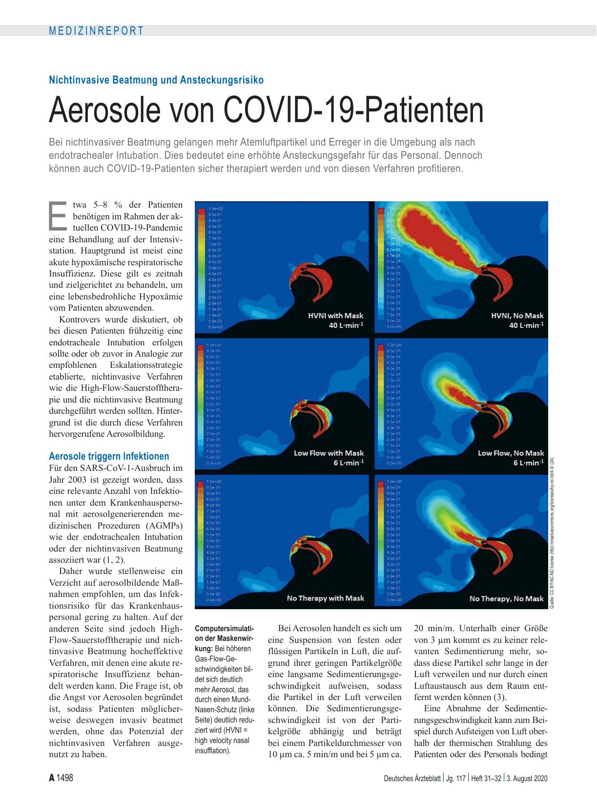 Vorschauseite 1: Nichtinvasive Beatmung und Ansteckungsrisiko: Aerosole von COVID-19-Patienten