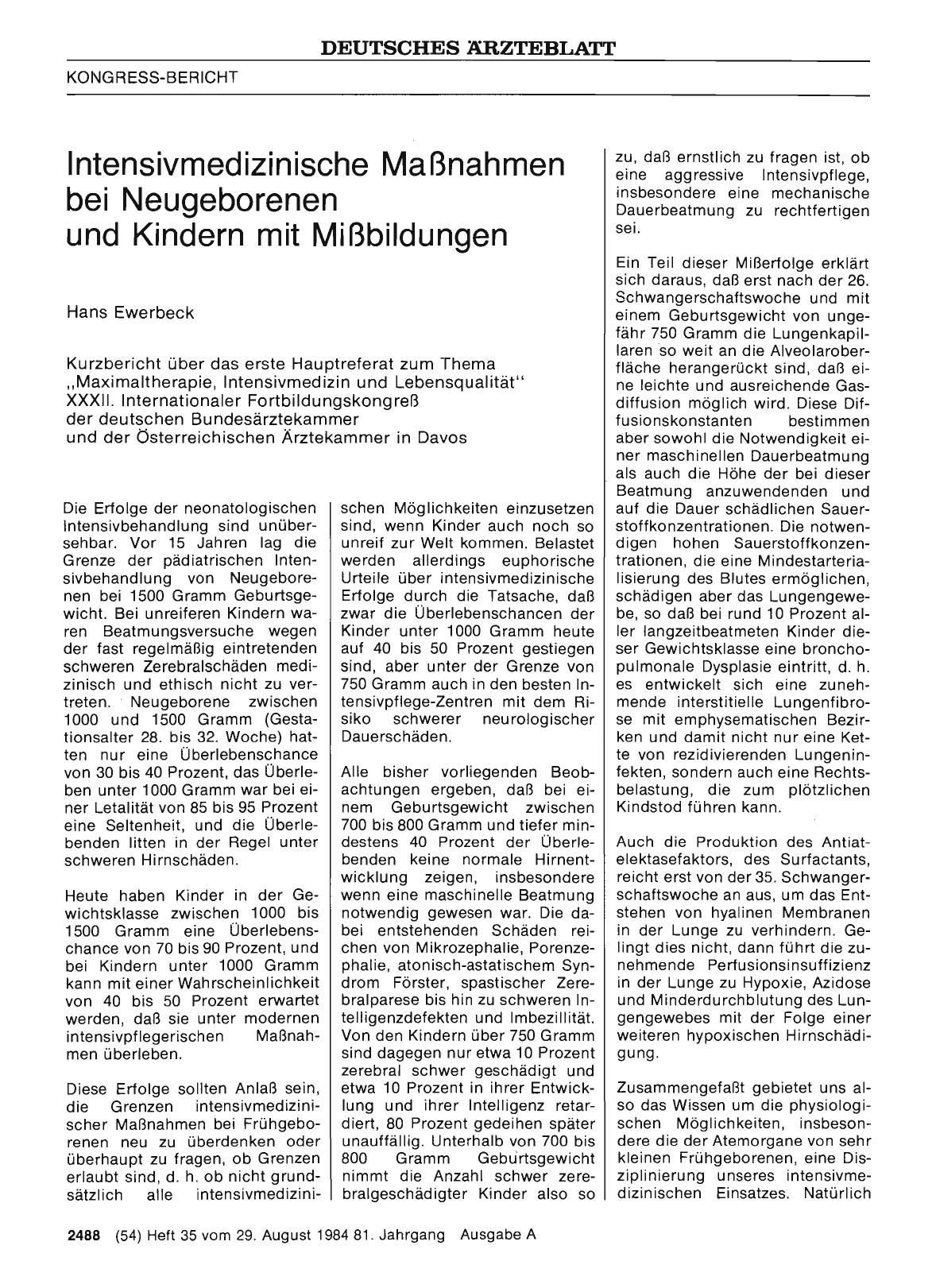 Vorschauseite 1: Intensivmedizinische Maßnahmen bei Neugeborenen und Kindern mit Mißbildungen