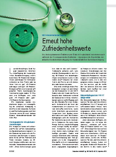 Vorschauseite 1: KBV-Versichertenbefragung: Erneut hohe Zufriedenheitswerte