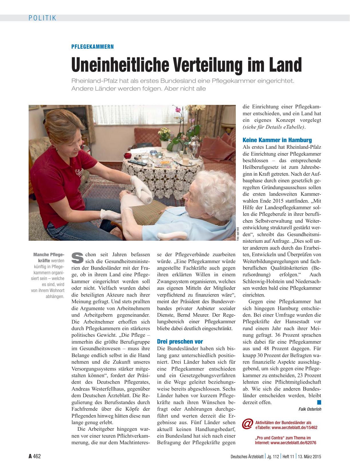 Vorschauseite 1: Pflegekammern: Uneinheitliche Verteilung im Land