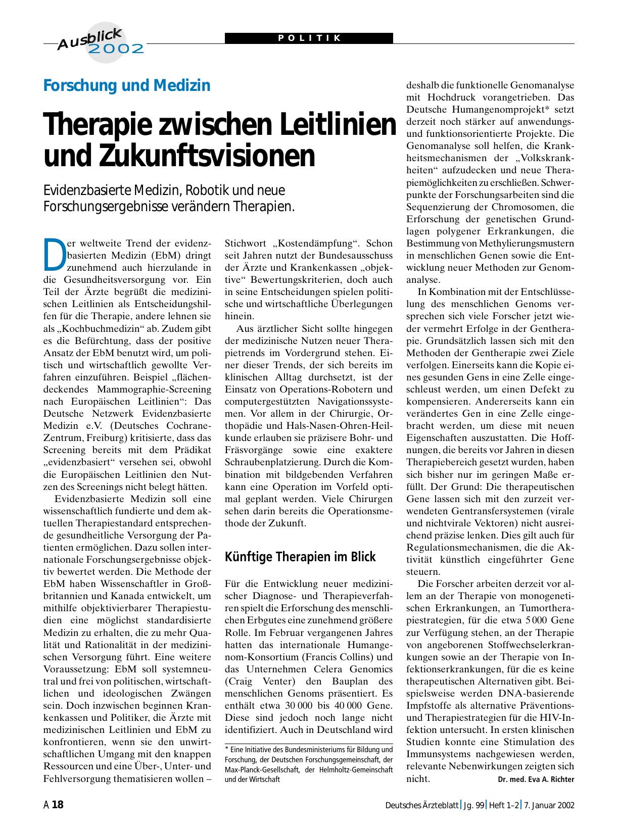 Vorschauseite 1: Forschung und Medizin: Therapie zwischen Leitlinien und Zukunftsvisionen